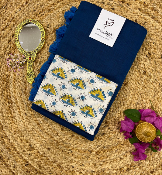 Phoolwari Indigo Handloom Saree