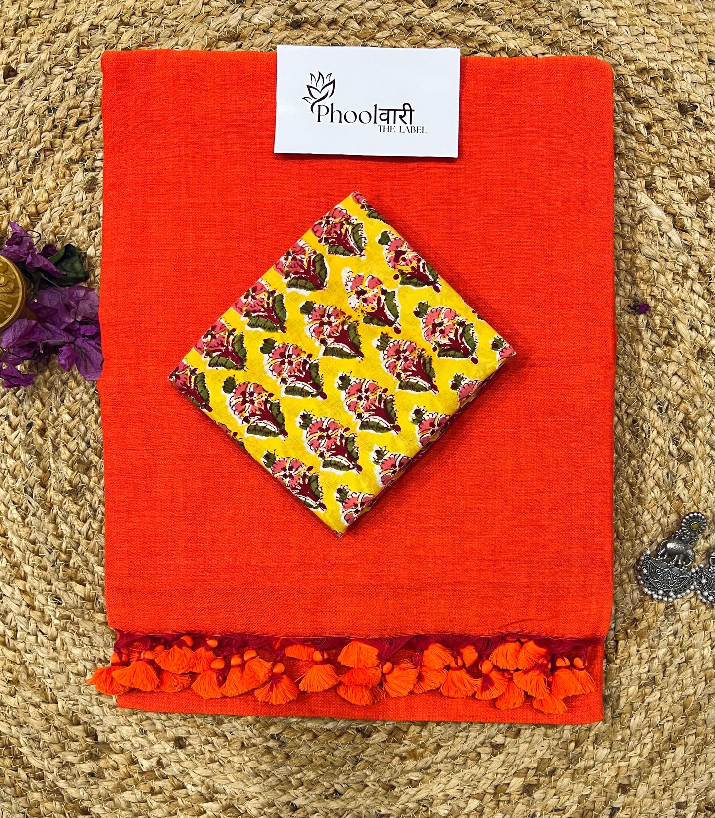 Phoolwari Bright Orange Handloom Saree