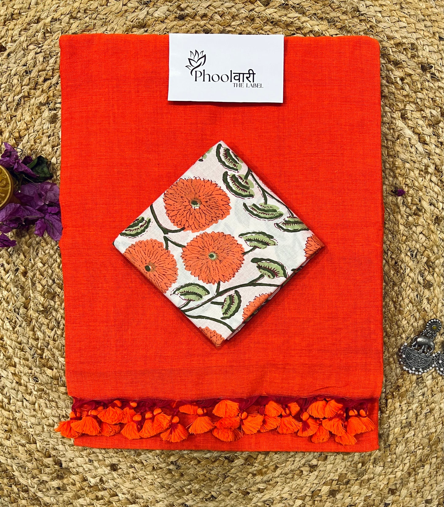 Phoolwari Bright Orange Handloom Saree