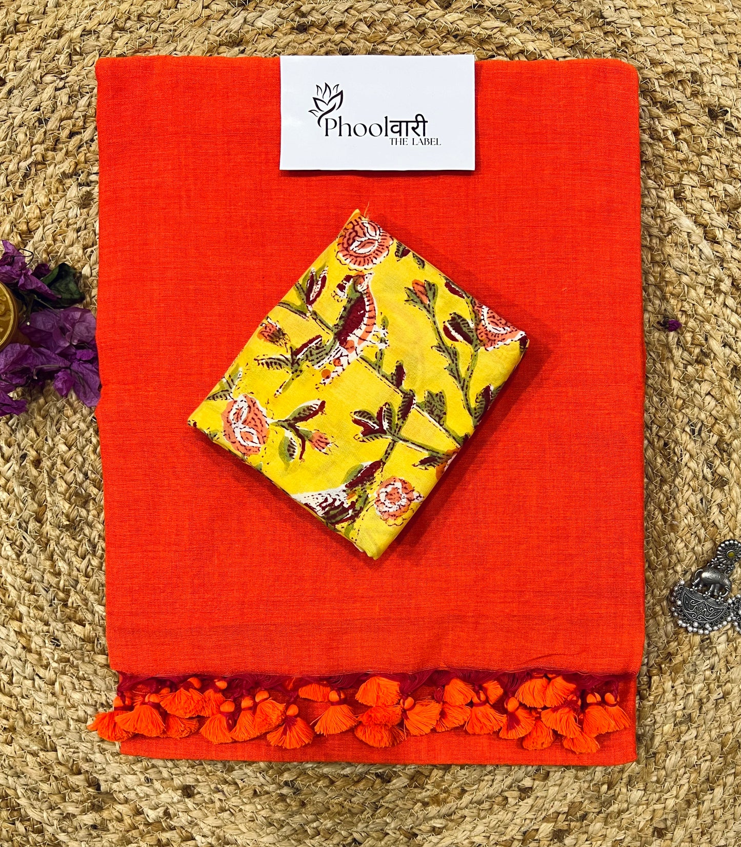 Phoolwari Bright Orange Handloom Saree