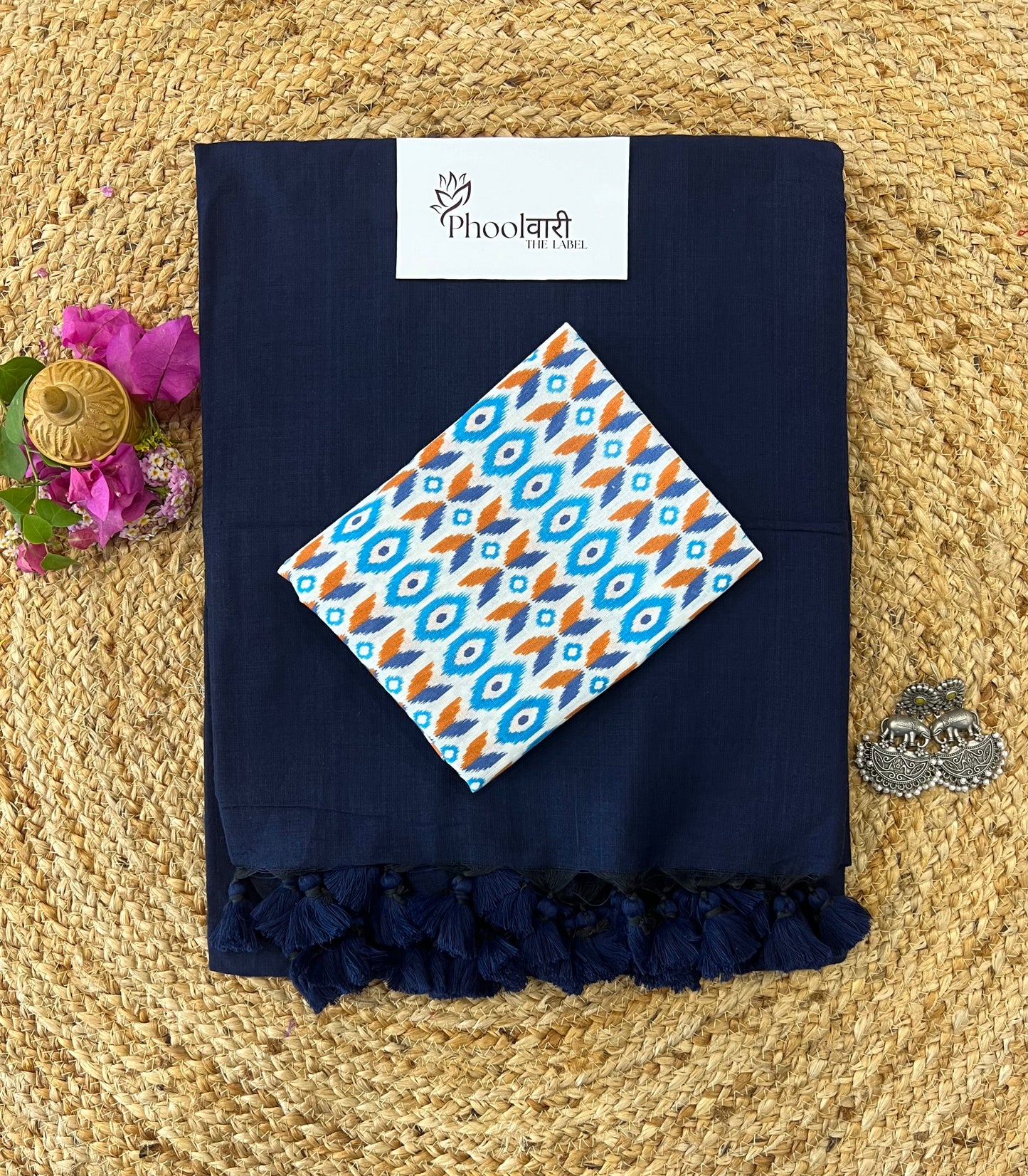 Phoolwari Navy Blue Handloom cotton Saree