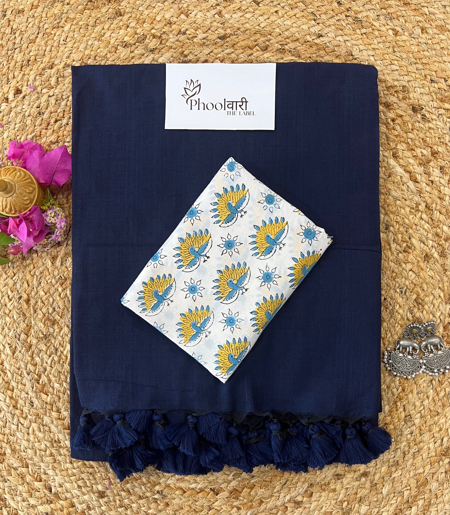 Phoolwari Navy Blue Handloom cotton Saree