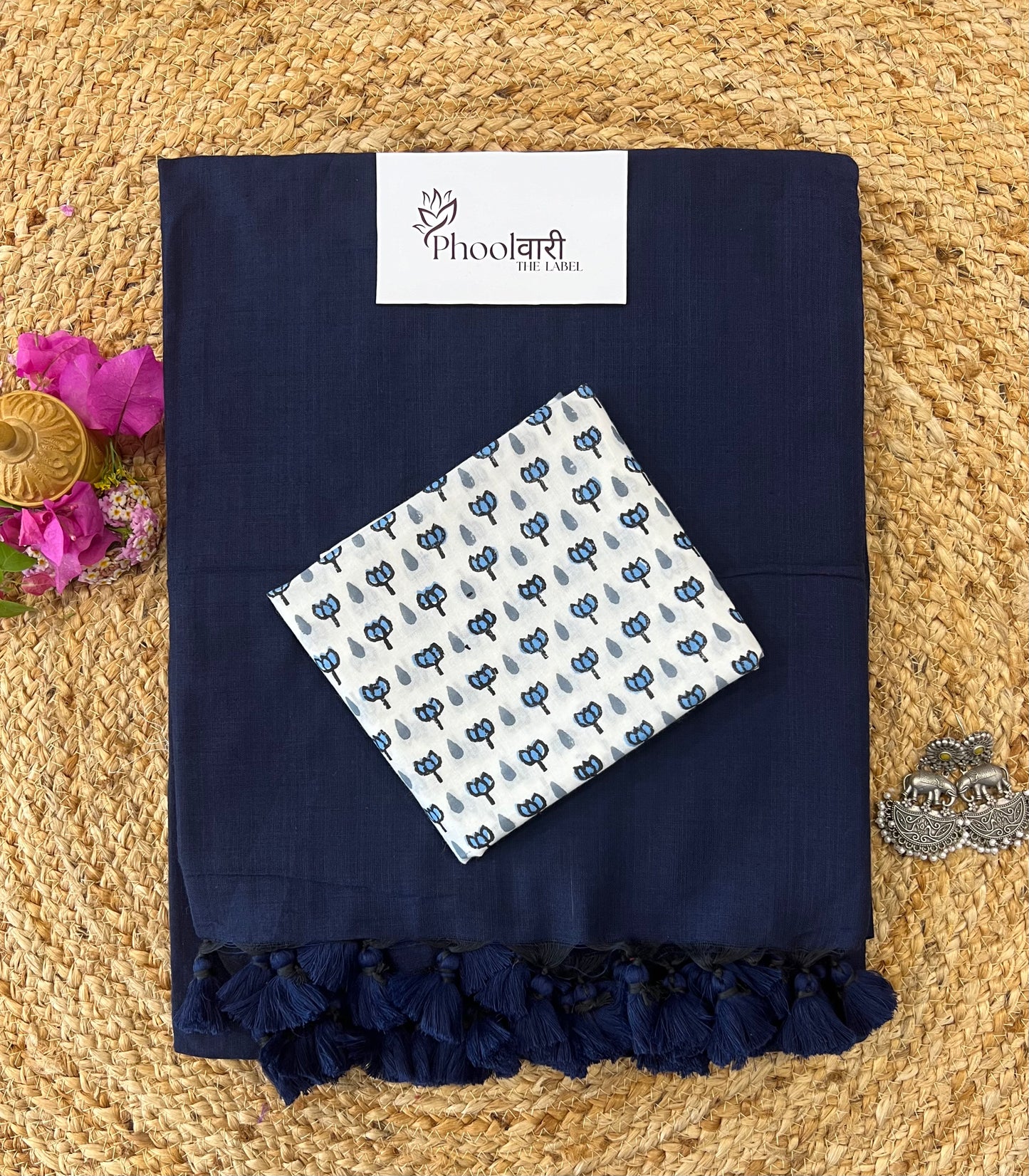 Phoolwari Navy Blue Handloom cotton Saree