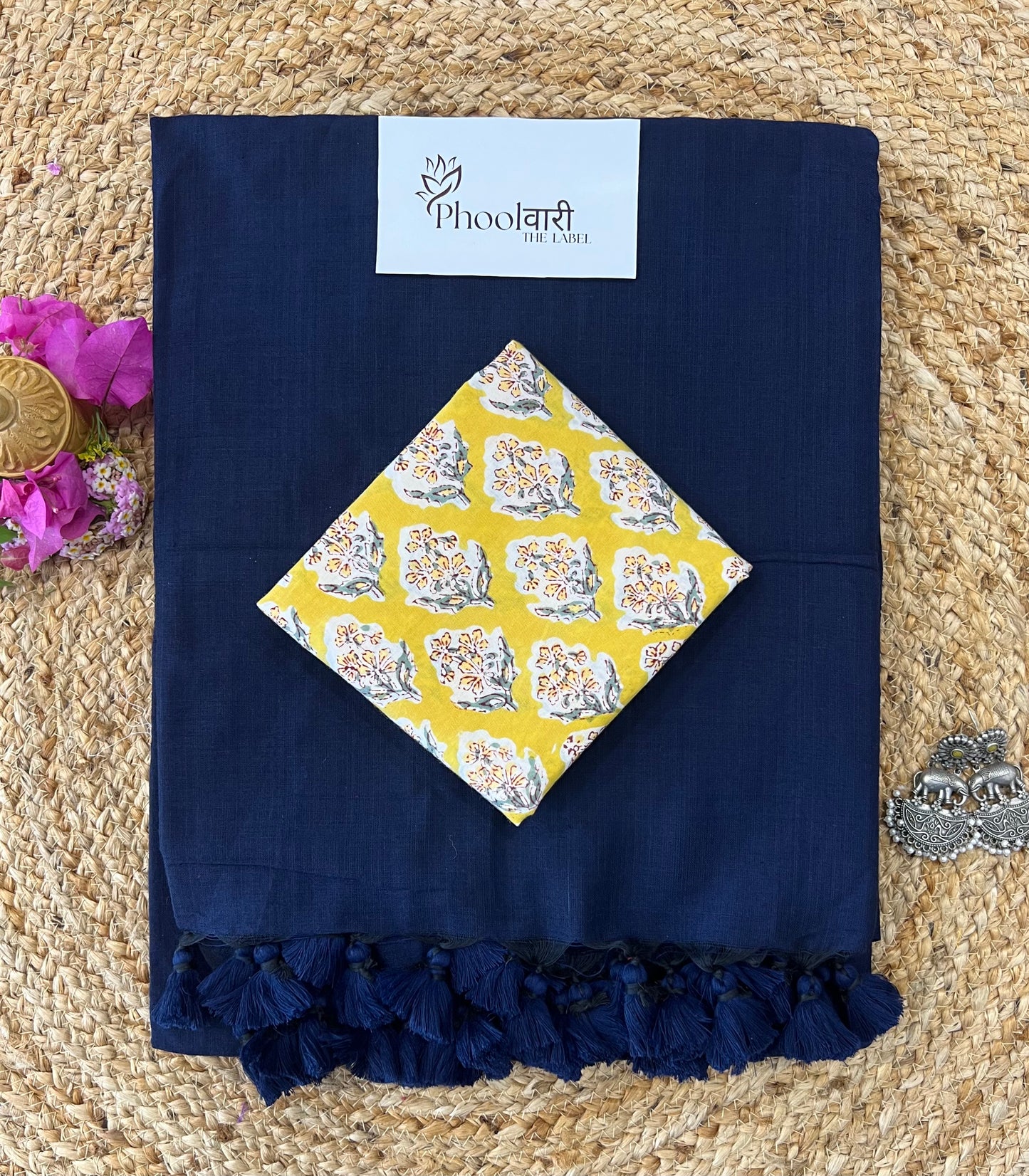 Phoolwari Navy Blue Handloom cotton Saree