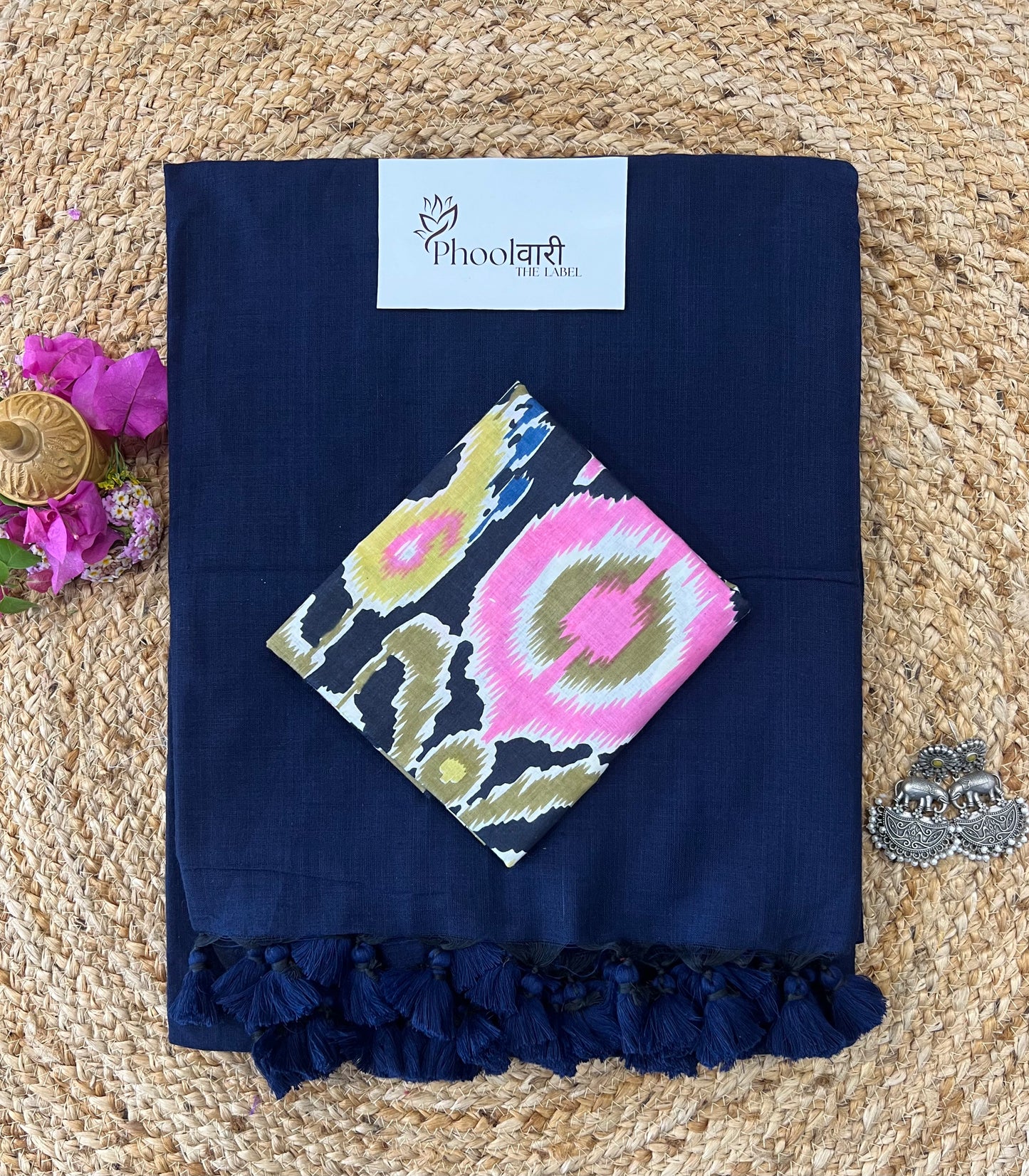 Phoolwari Navy Blue Handloom cotton Saree