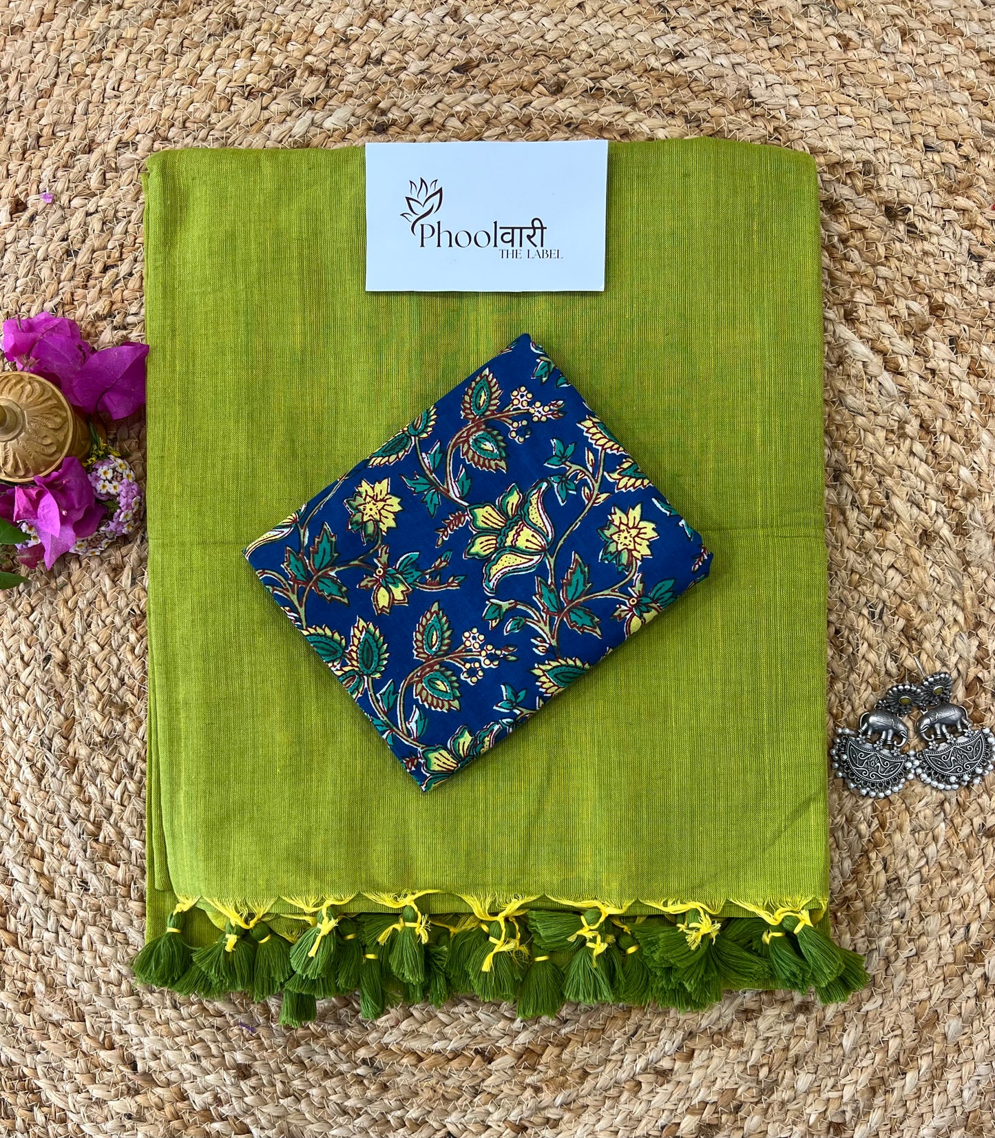 Phoolwari Parrot Green Handloom Saree