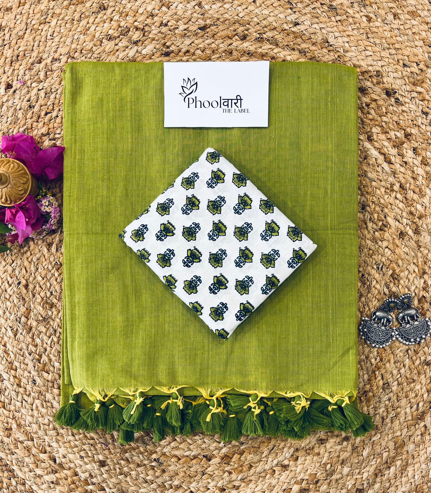 Phoolwari Light Mehendi Handloom Saree