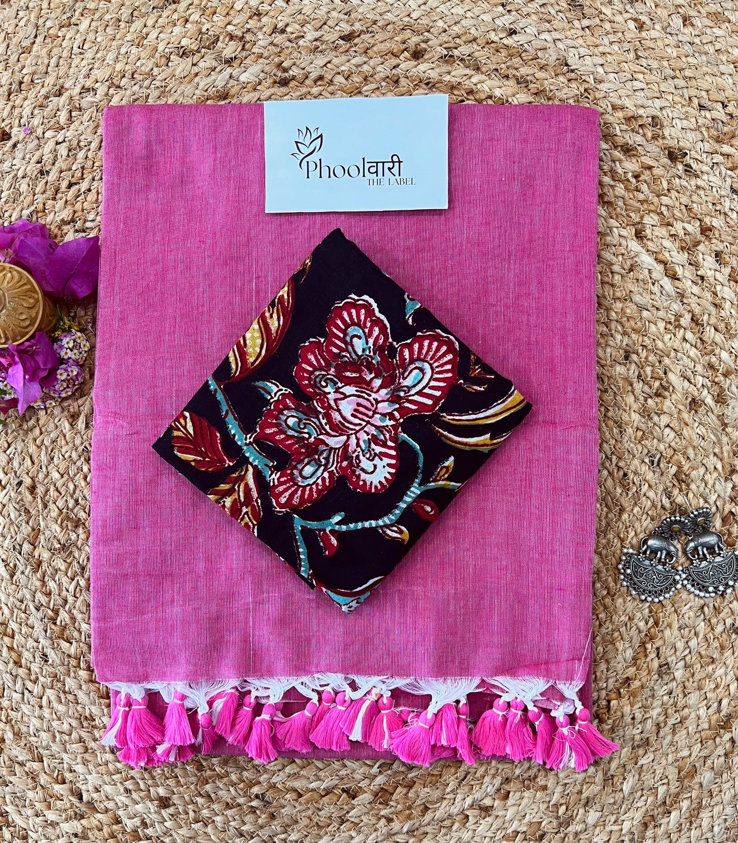 Phoolwari Rose Pink Handloom Saree