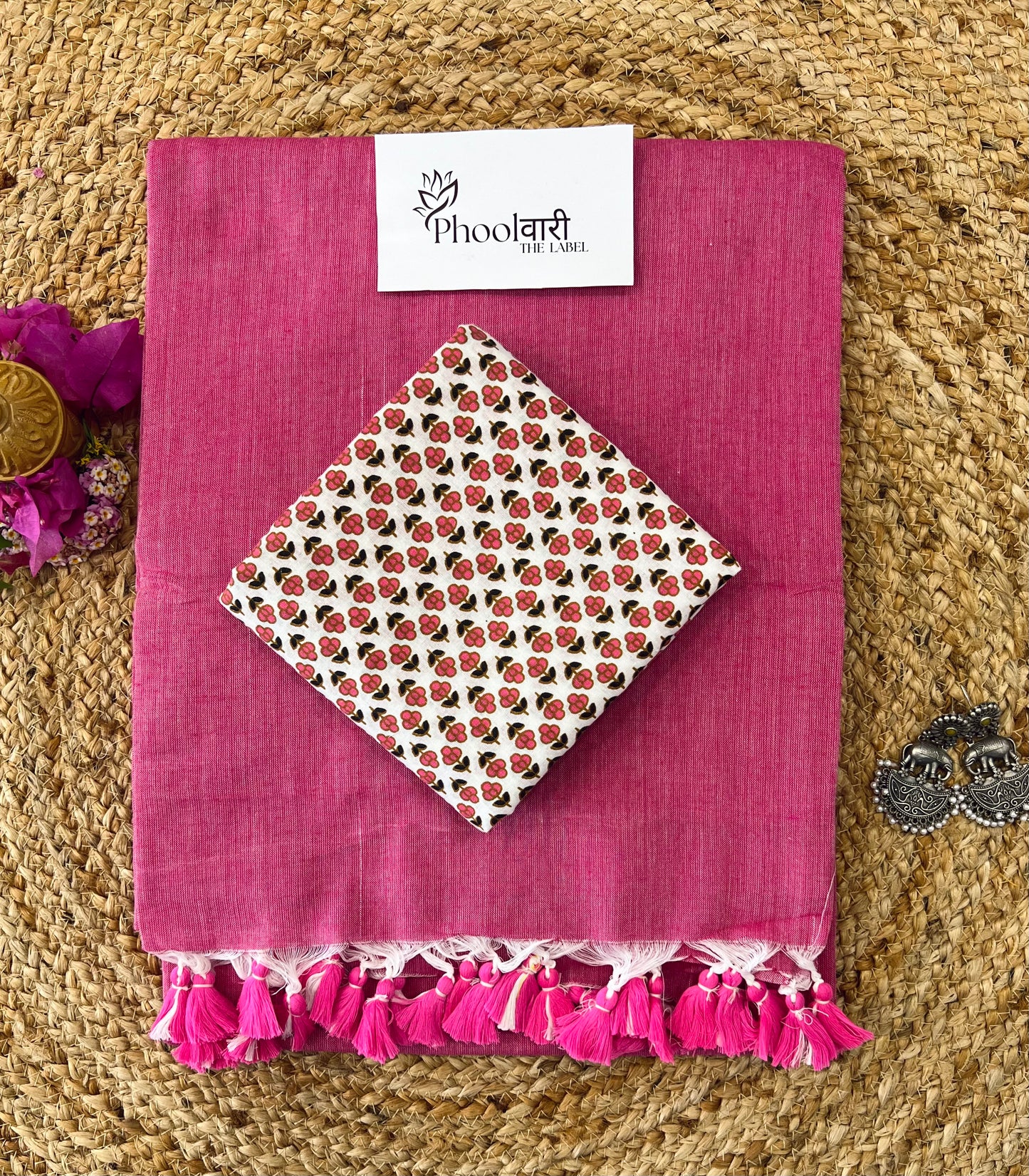 Phoolwari Rose Pink Handloom Saree