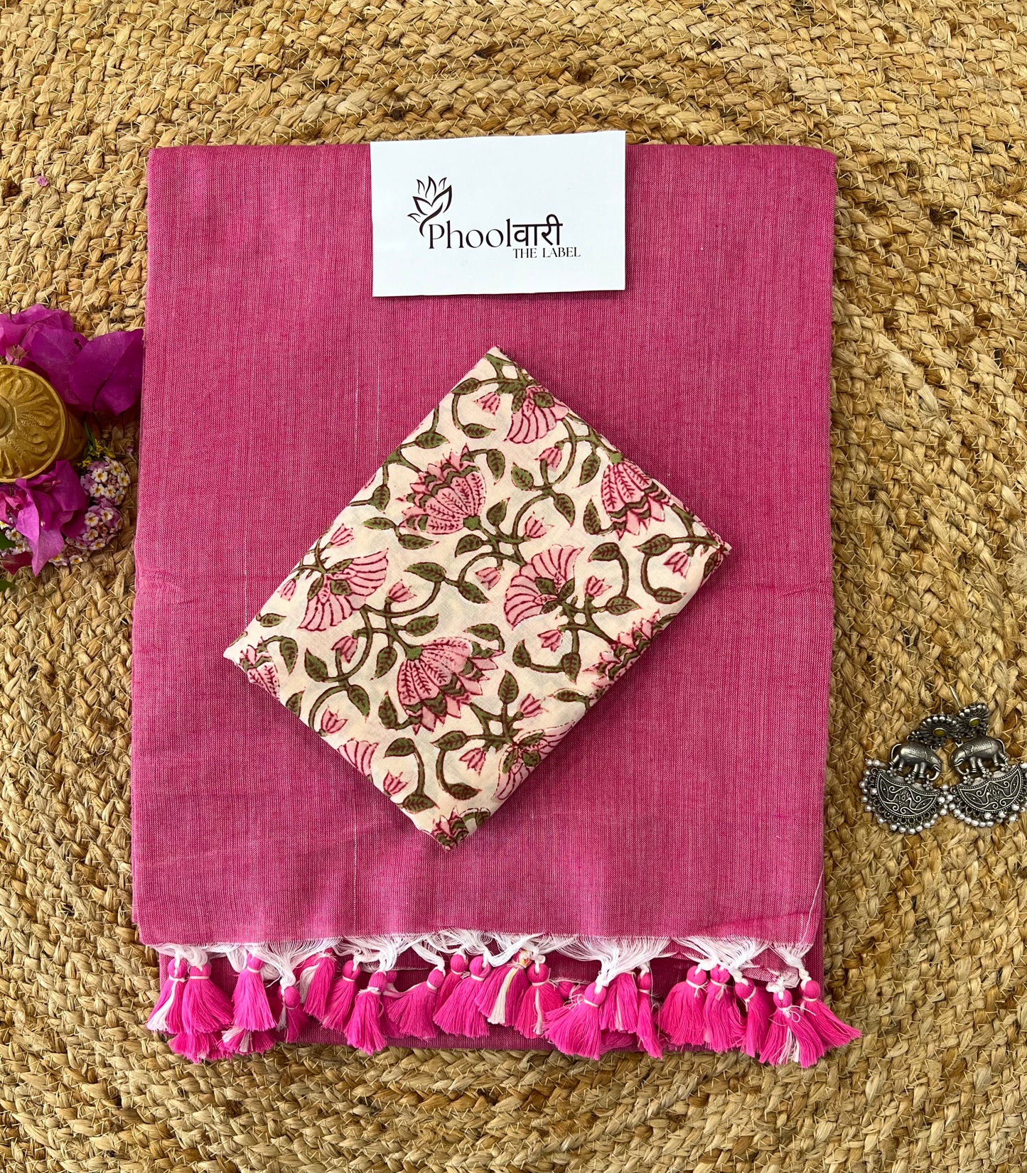 Phoolwari Rose Pink Handloom Saree