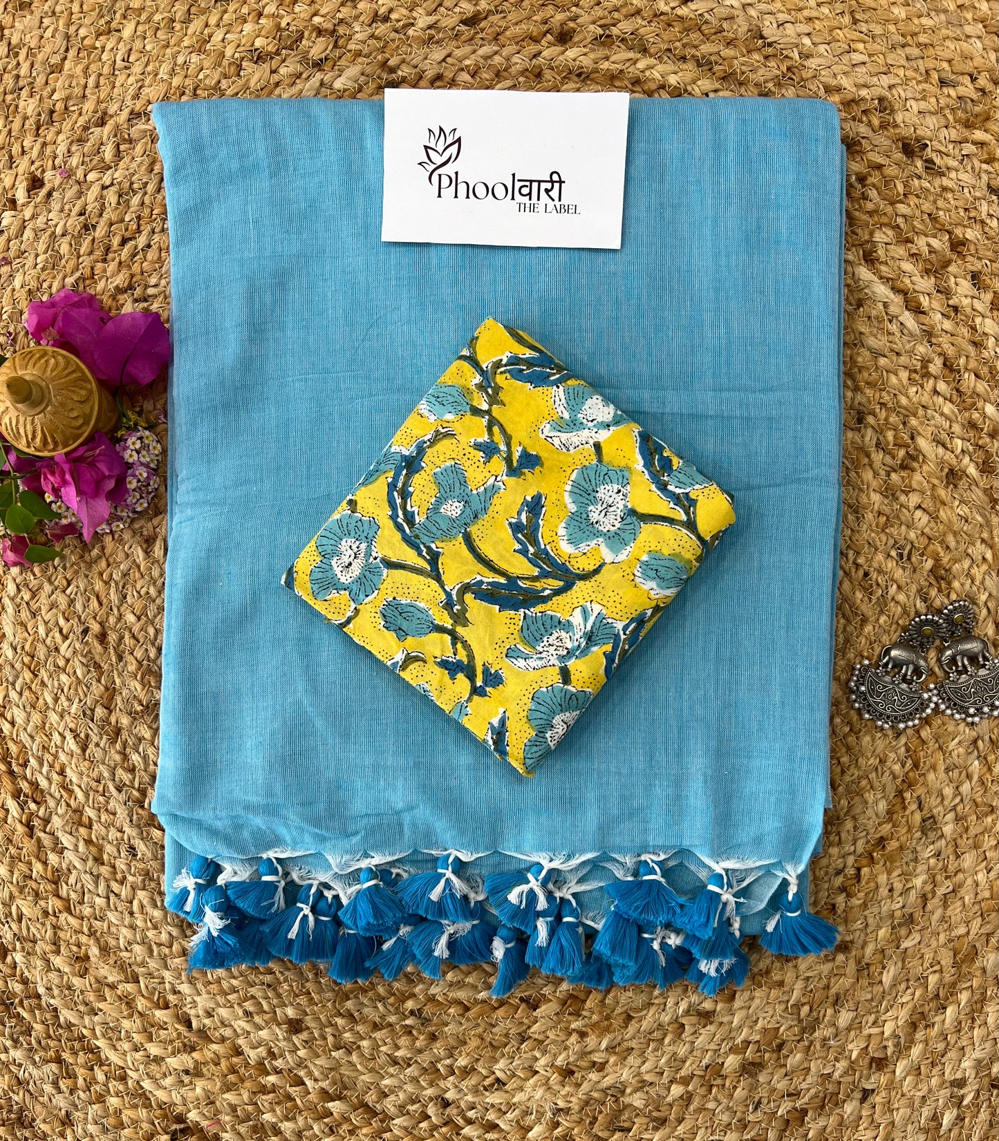 Phoolwari Sky Blue Handloom Saree