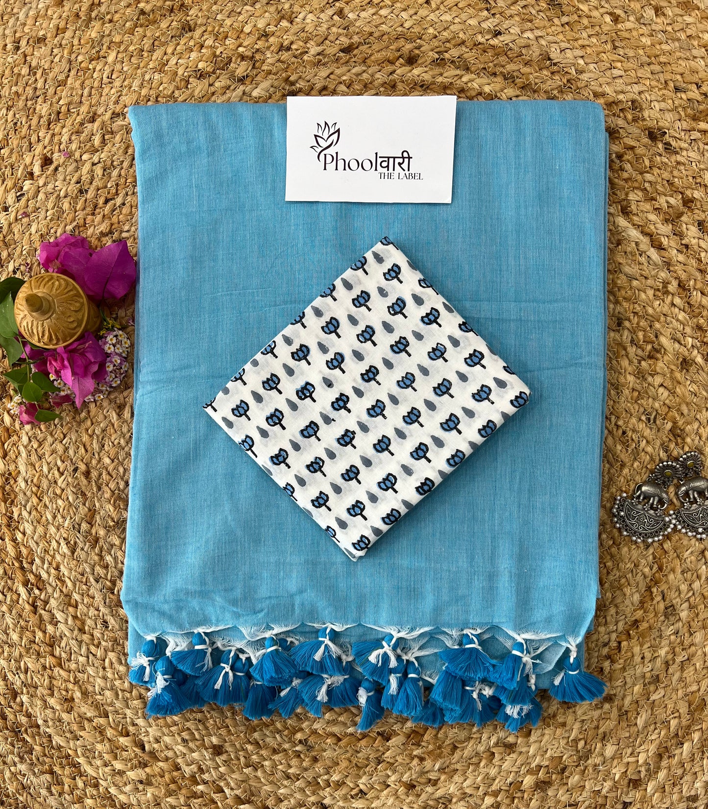 Phoolwari Sky Blue Handloom Saree