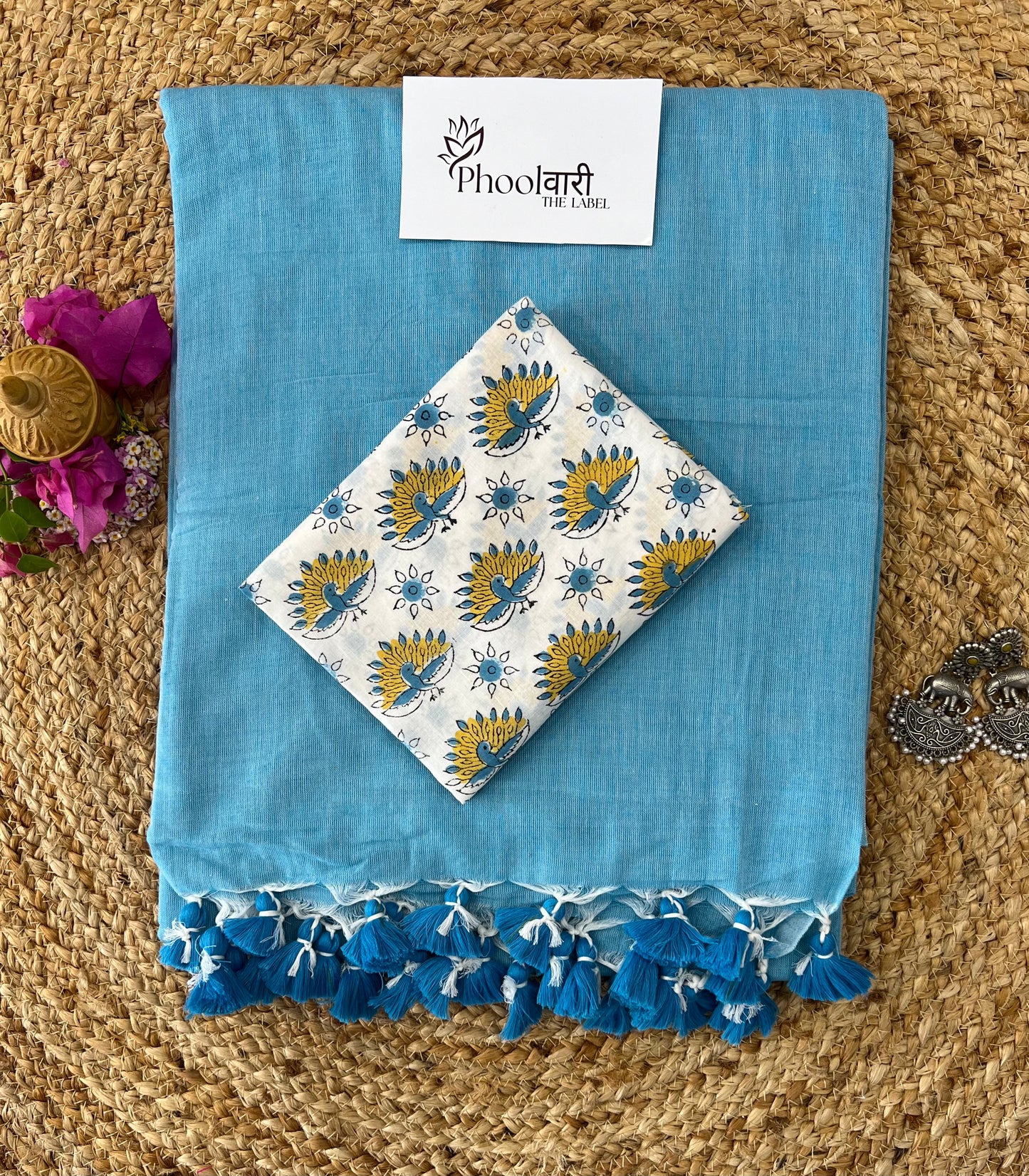 Phoolwari Sky Blue Handloom Saree