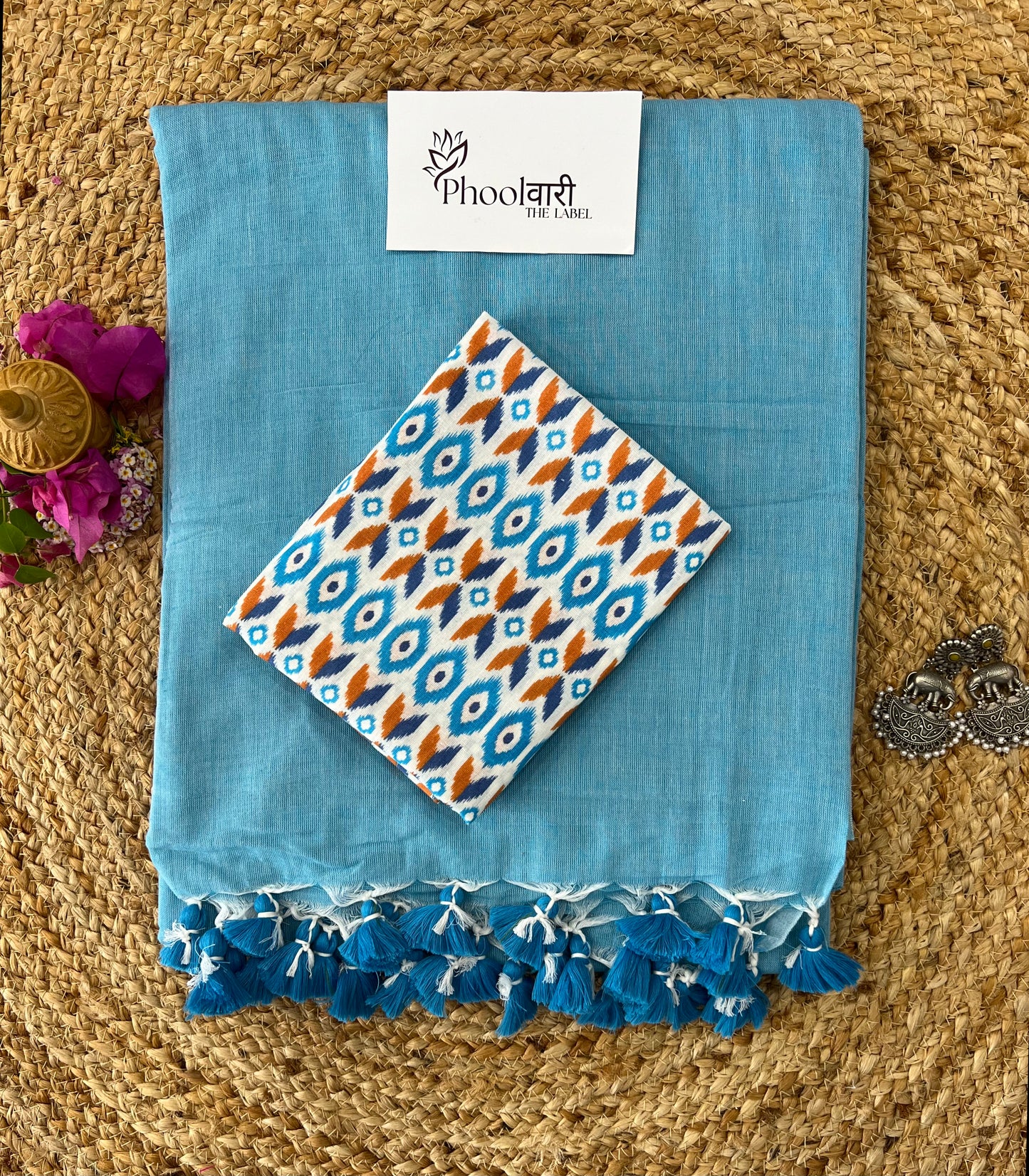 Phoolwari Sky Blue Handloom Saree