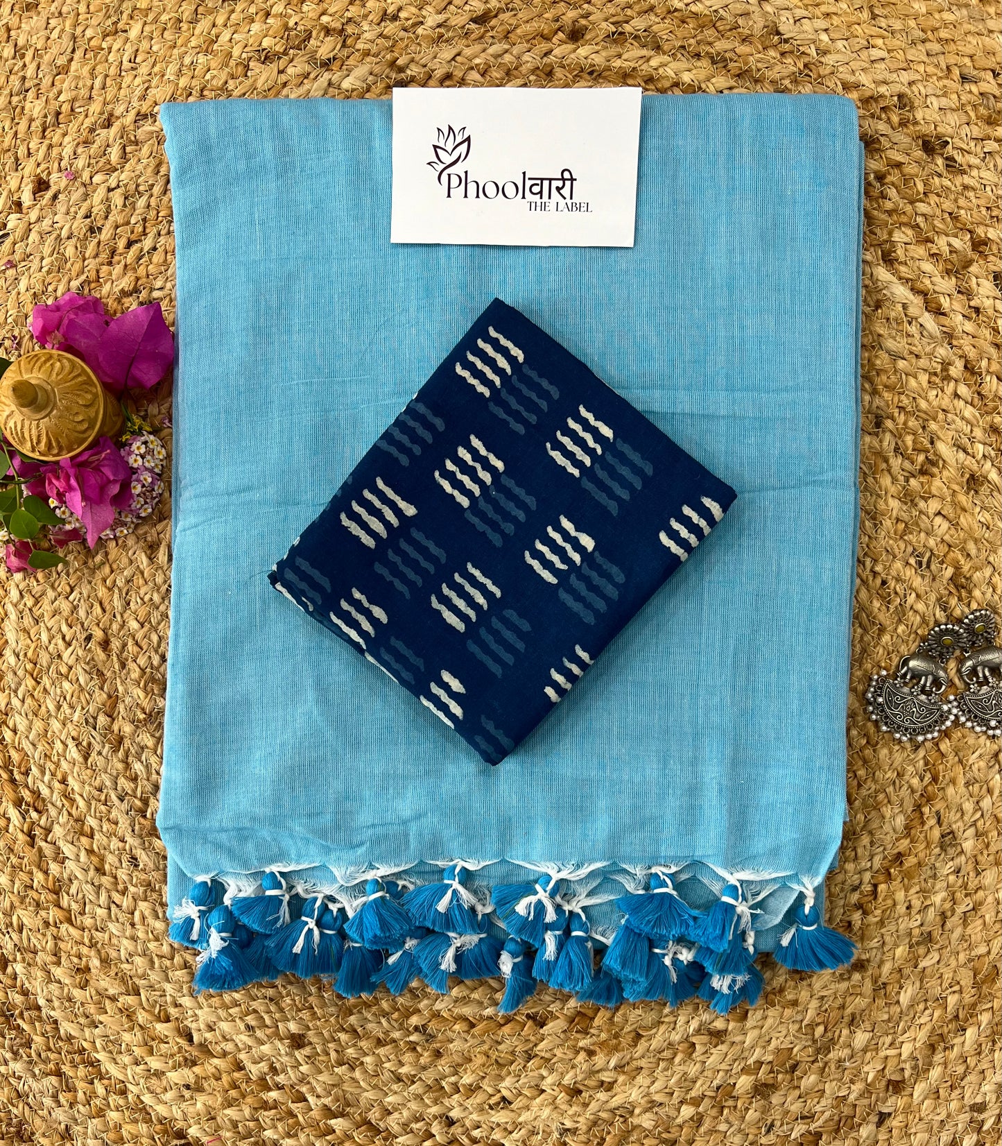 Phoolwari Sky Blue Handloom Saree