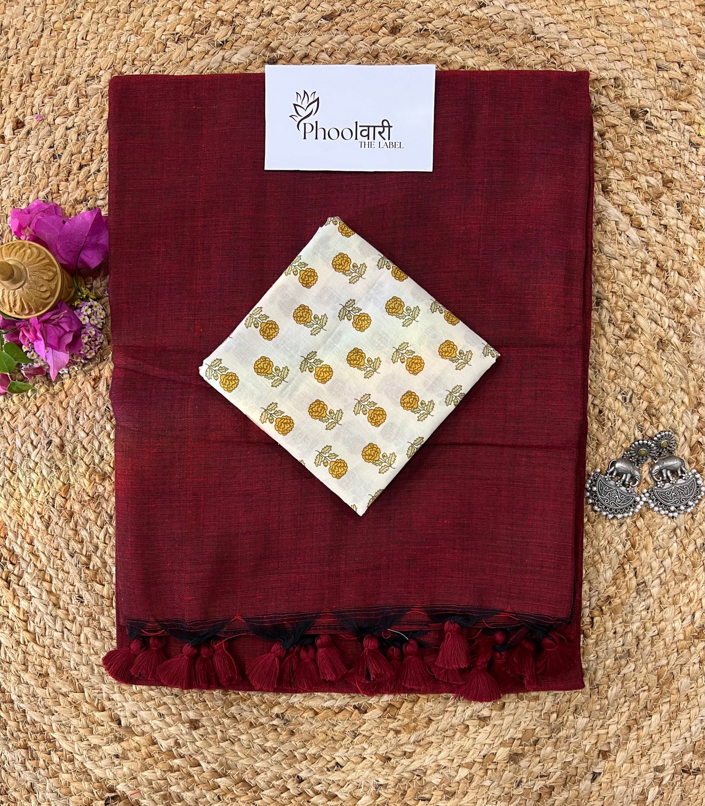 Phoolwari Dark Maroon Handloom Saree