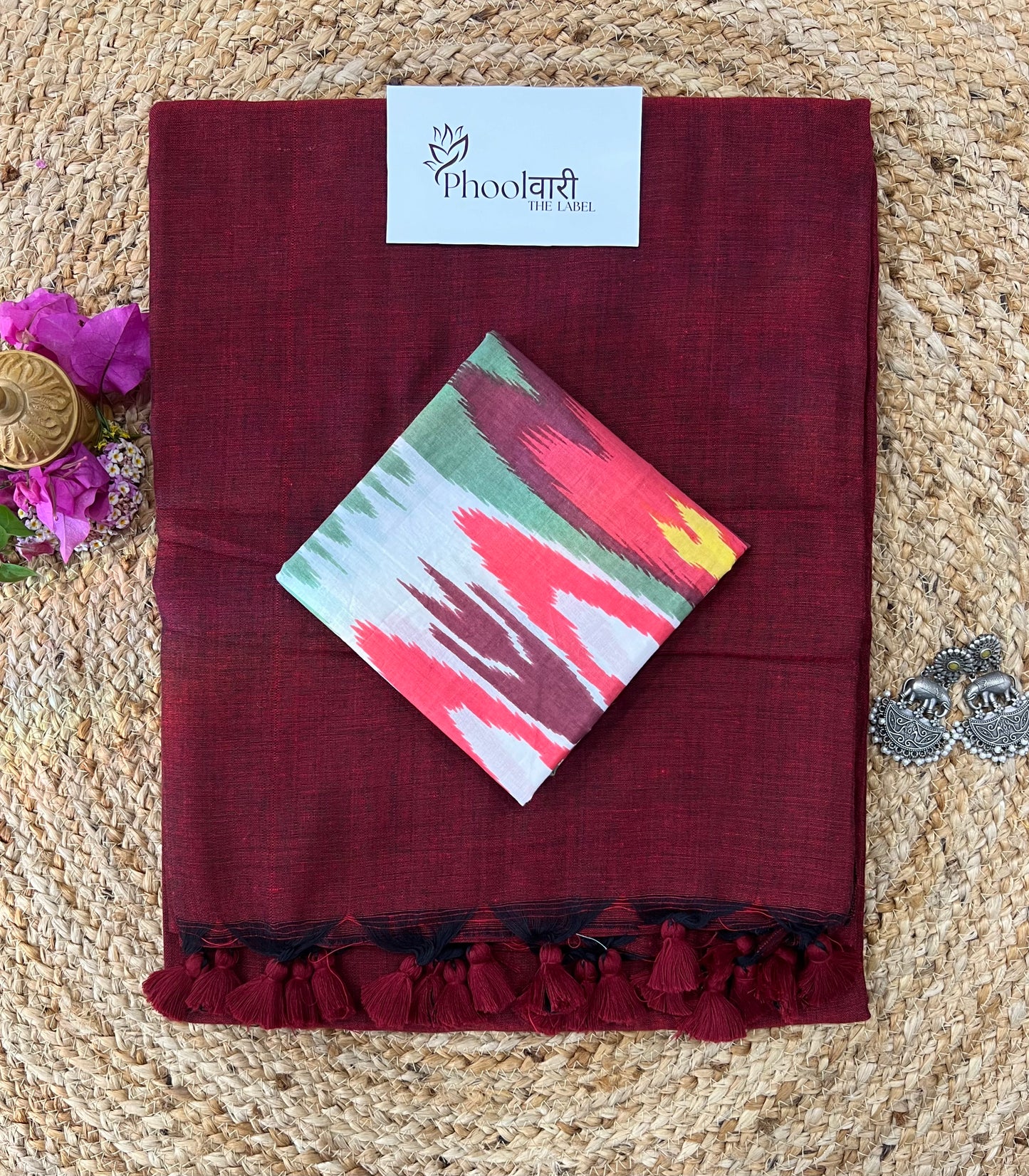 Phoolwari Dark Maroon Handloom Saree