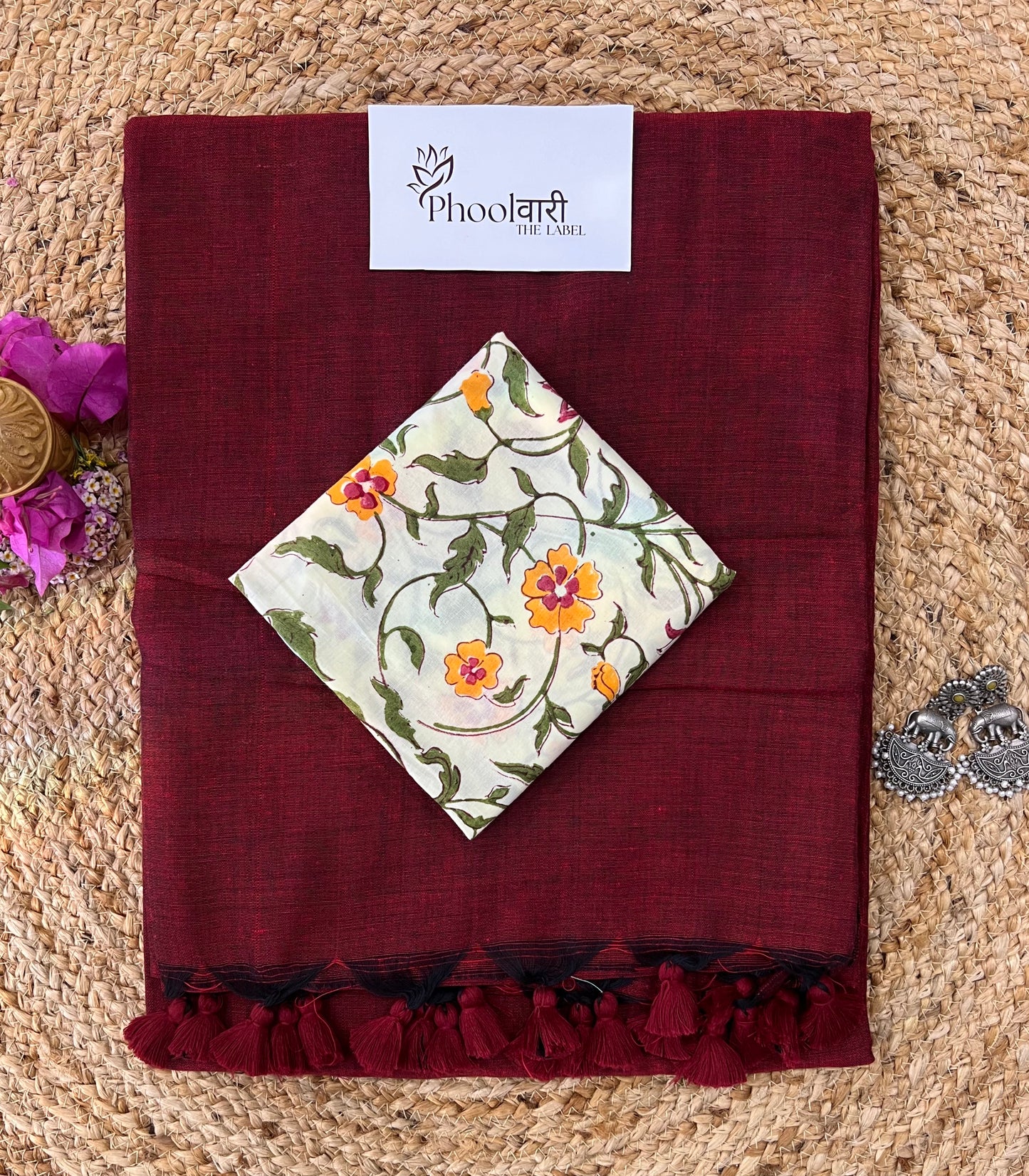 Phoolwari Dark Maroon Handloom Saree