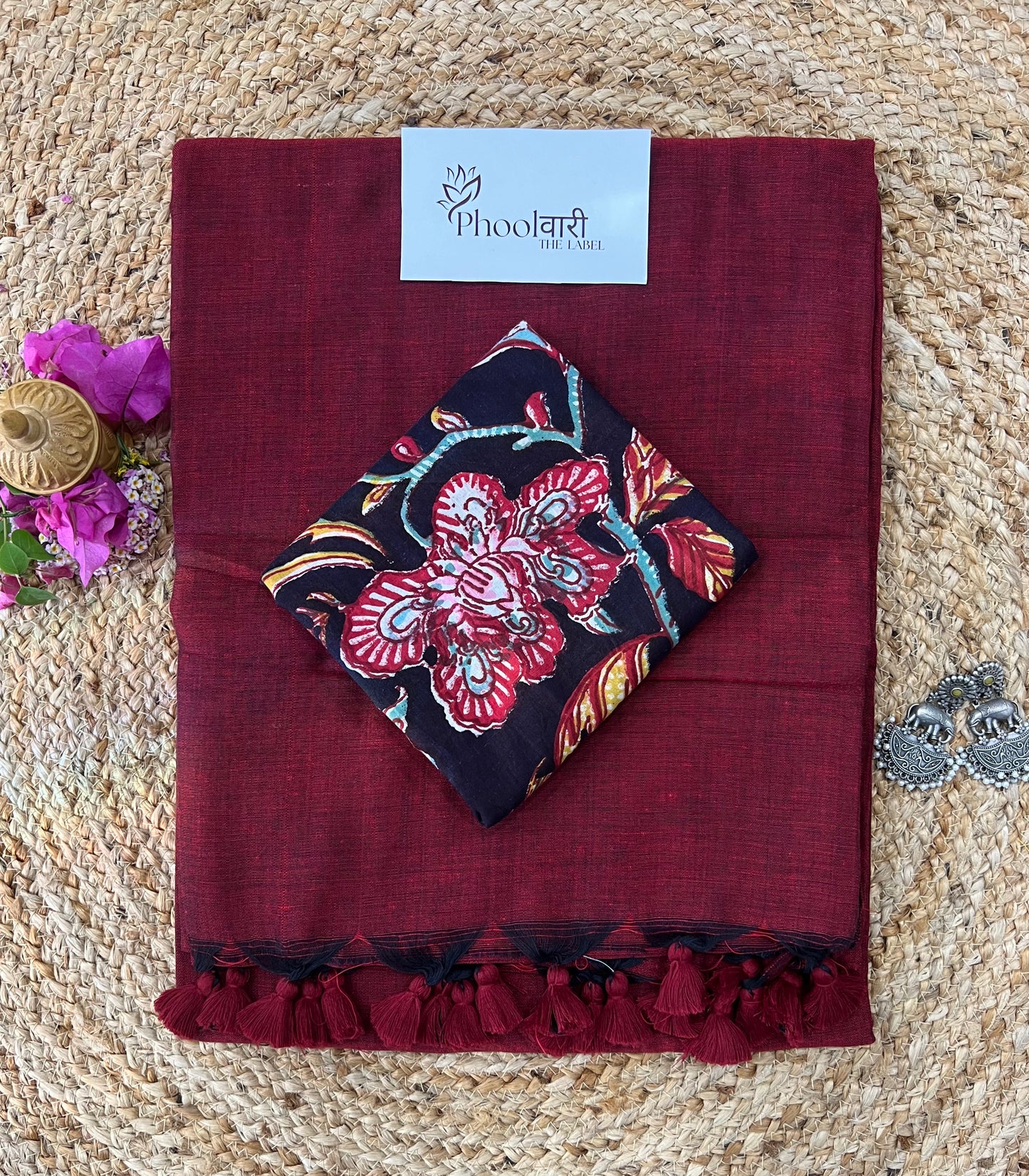 Phoolwari Dark Maroon Handloom Saree