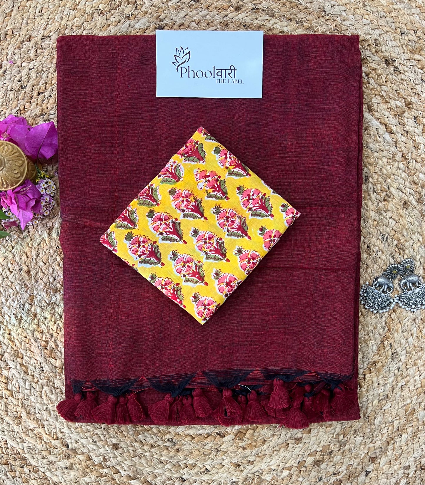 Phoolwari Dark Maroon Handloom Saree