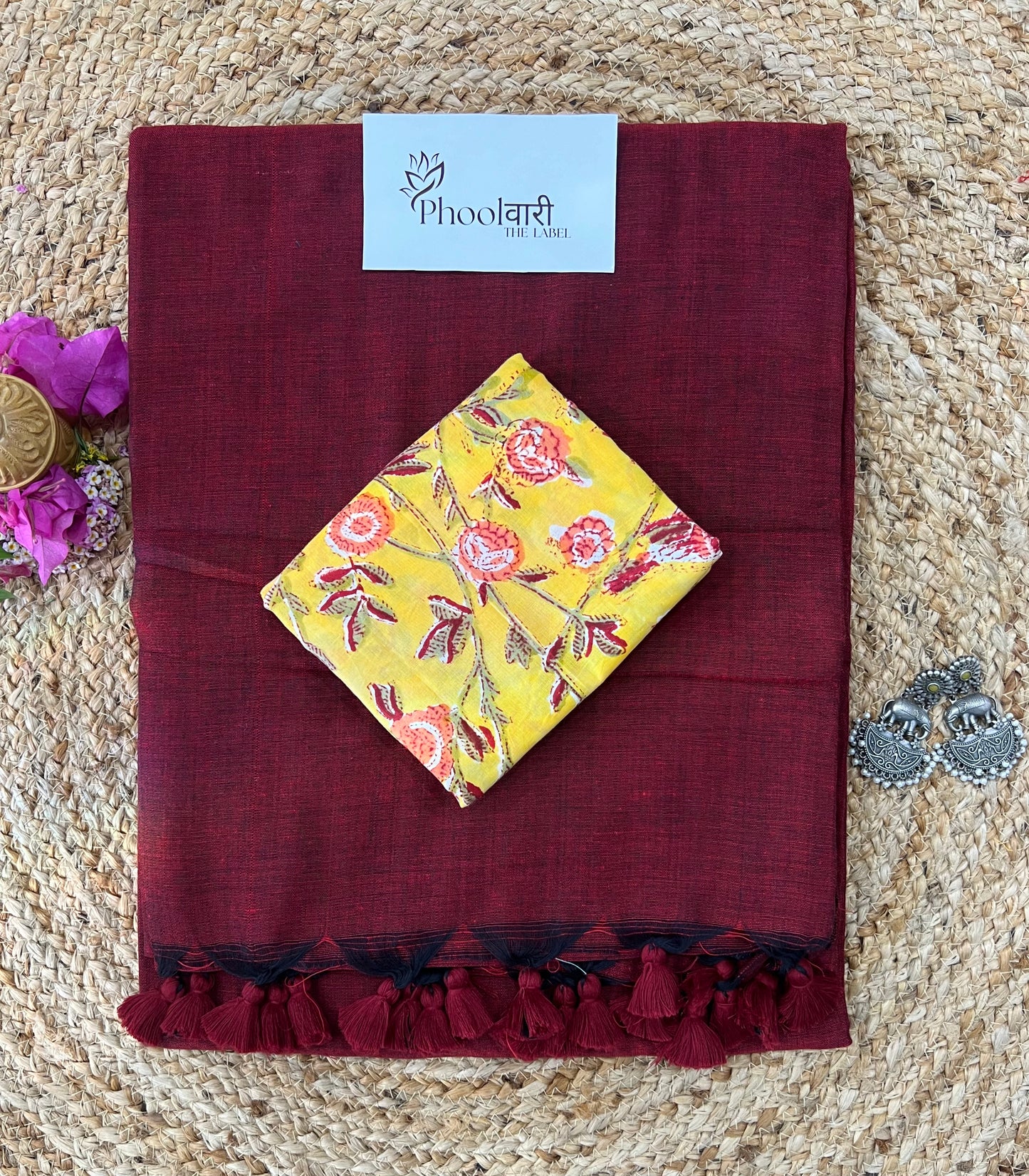 Phoolwari Dark Maroon Handloom Saree