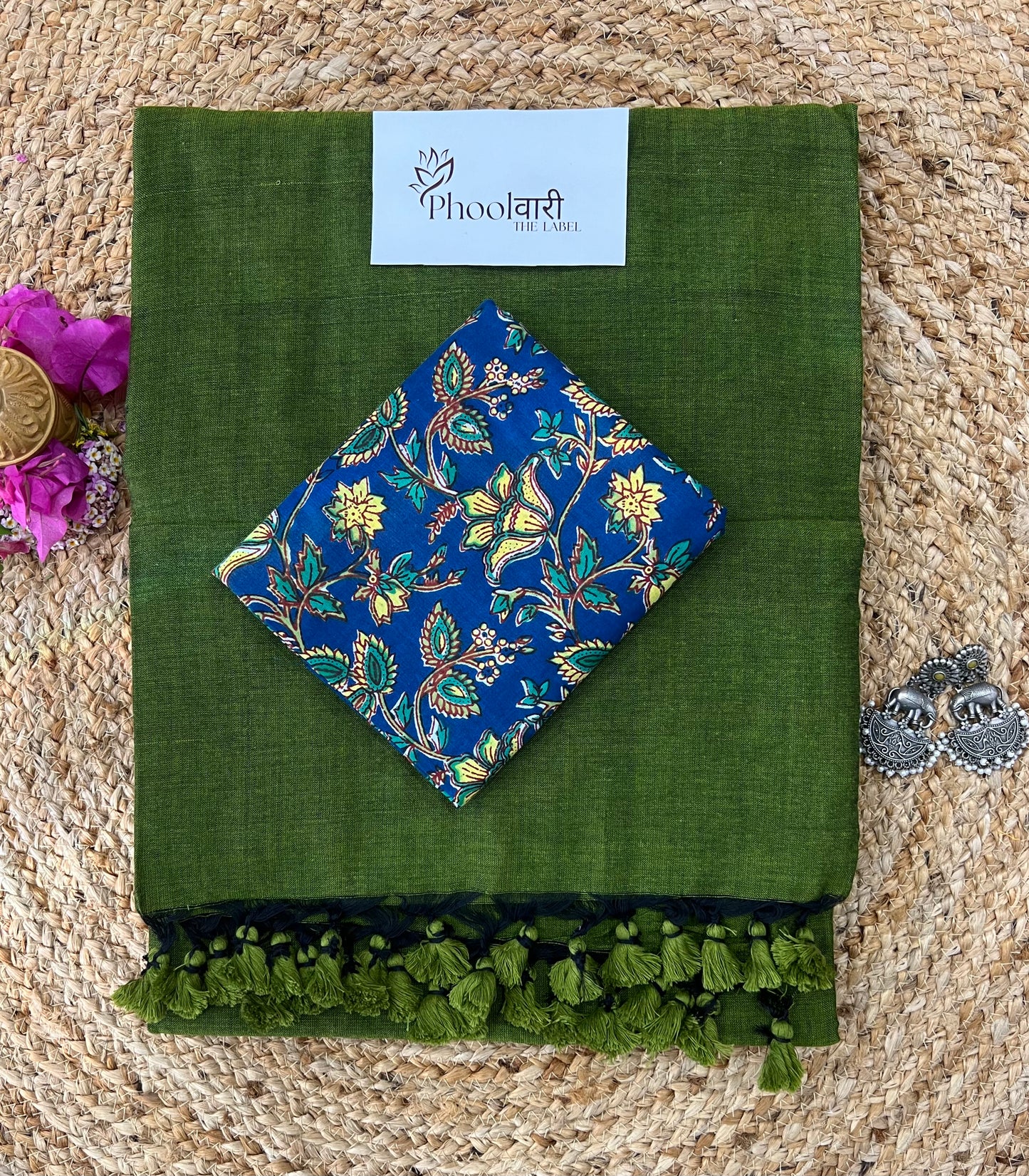 Phoolwari Mehendi Green Handloom Saree