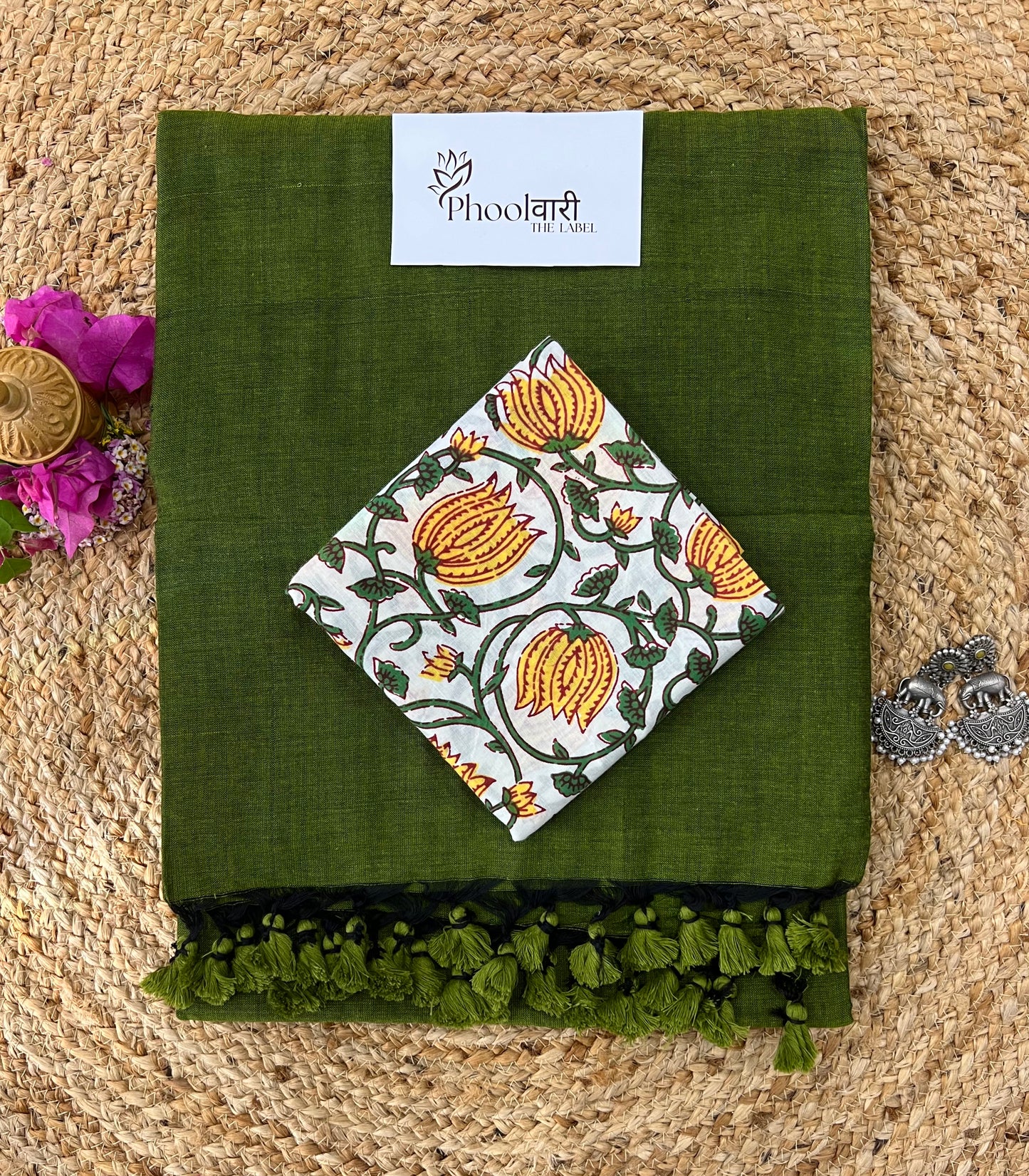 Phoolwari Mehendi Green Handloom Saree