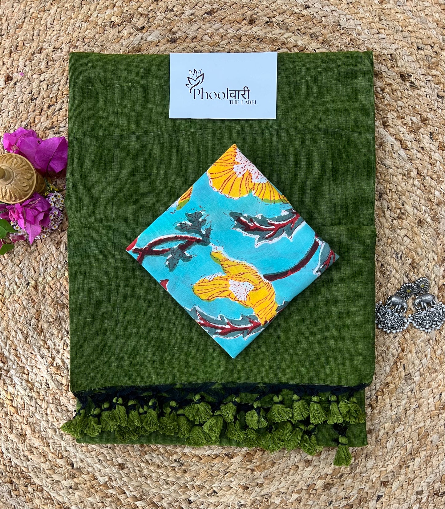 Phoolwari Mehendi Green Handloom Saree