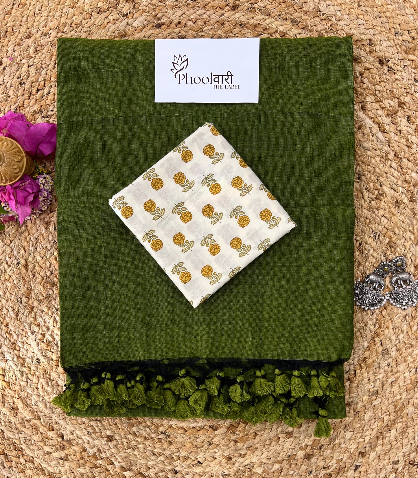 Phoolwari Mehendi Green Handloom Saree