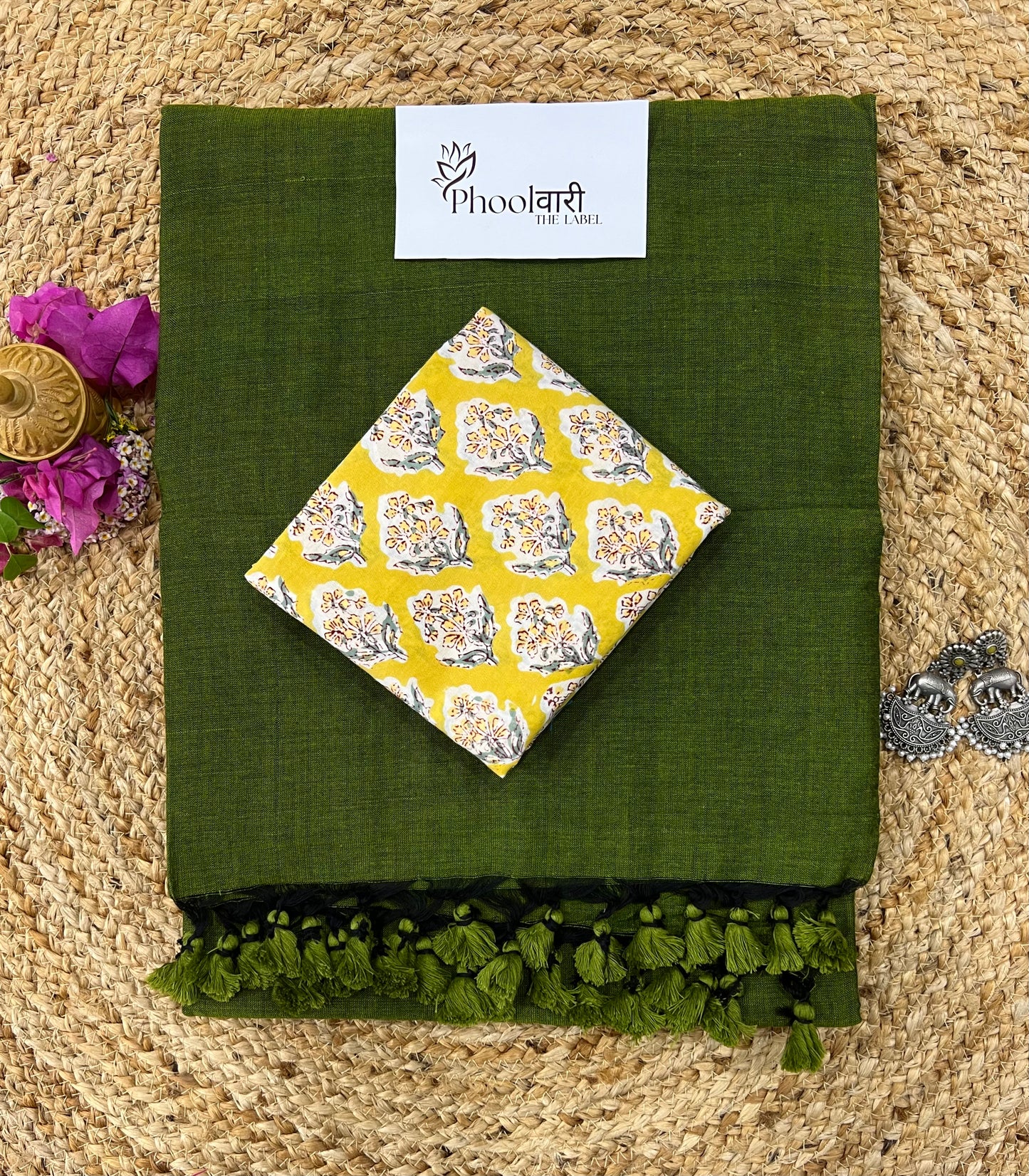 Phoolwari Mehendi Green Handloom Saree