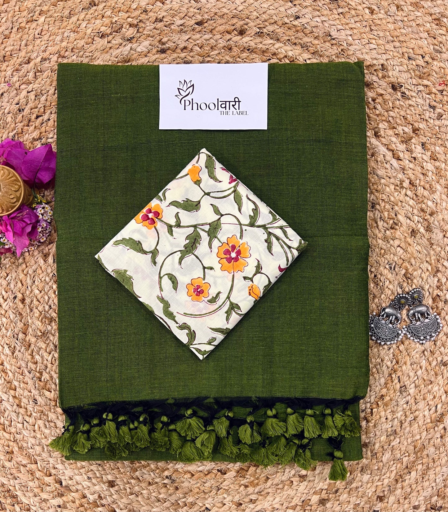 Phoolwari Mehendi Green Handloom Saree