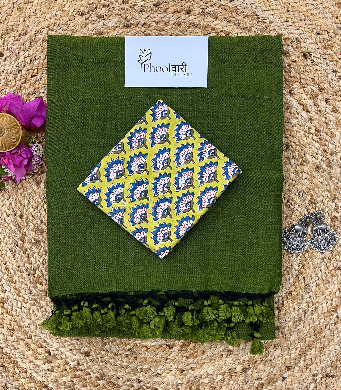 Phoolwari Mehendi Green Handloom Saree