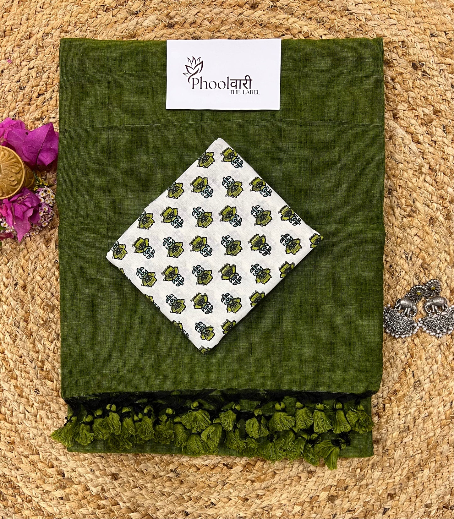 Phoolwari Mehendi Green Handloom Saree