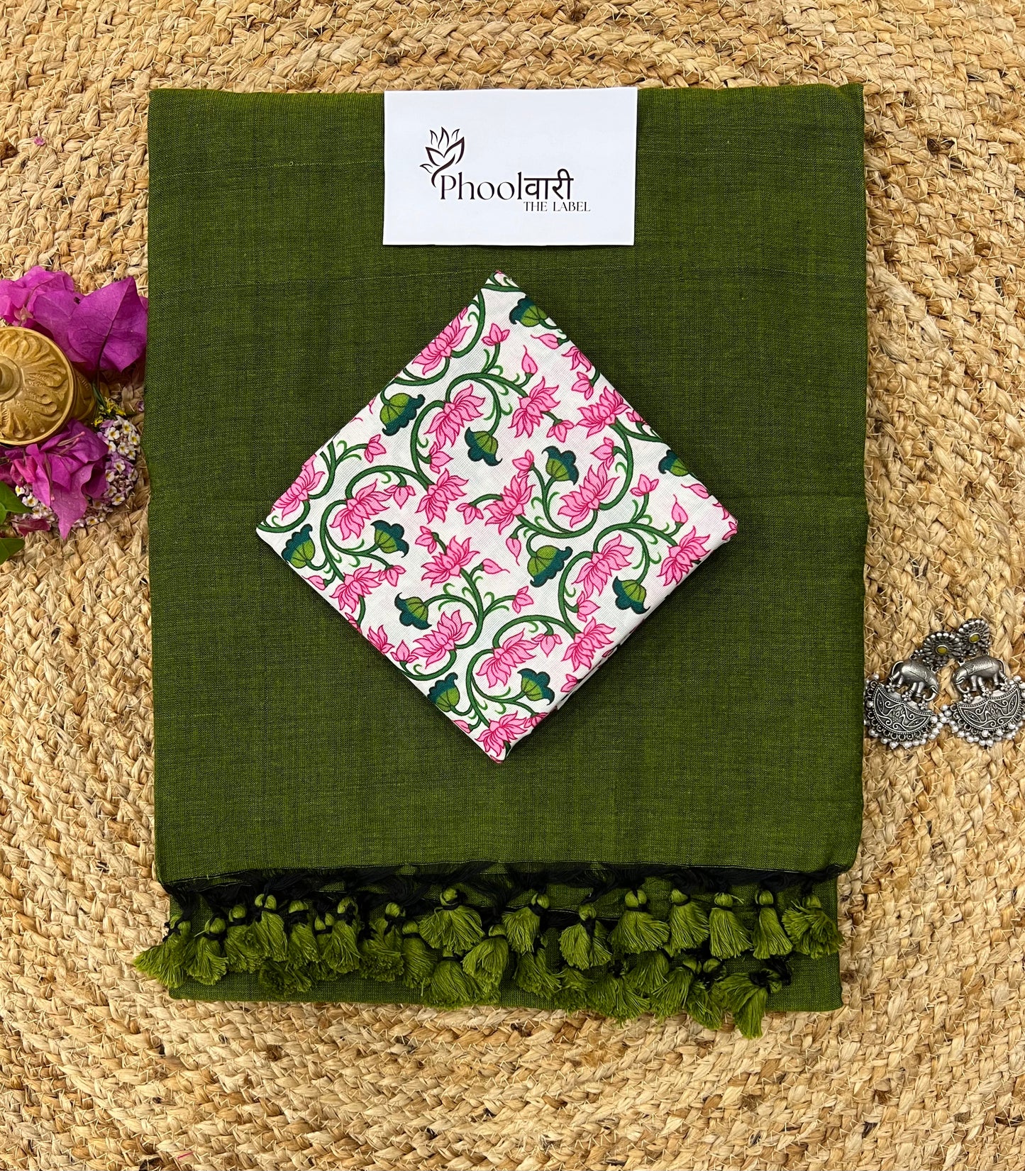 Phoolwari Mehendi Green Handloom Saree