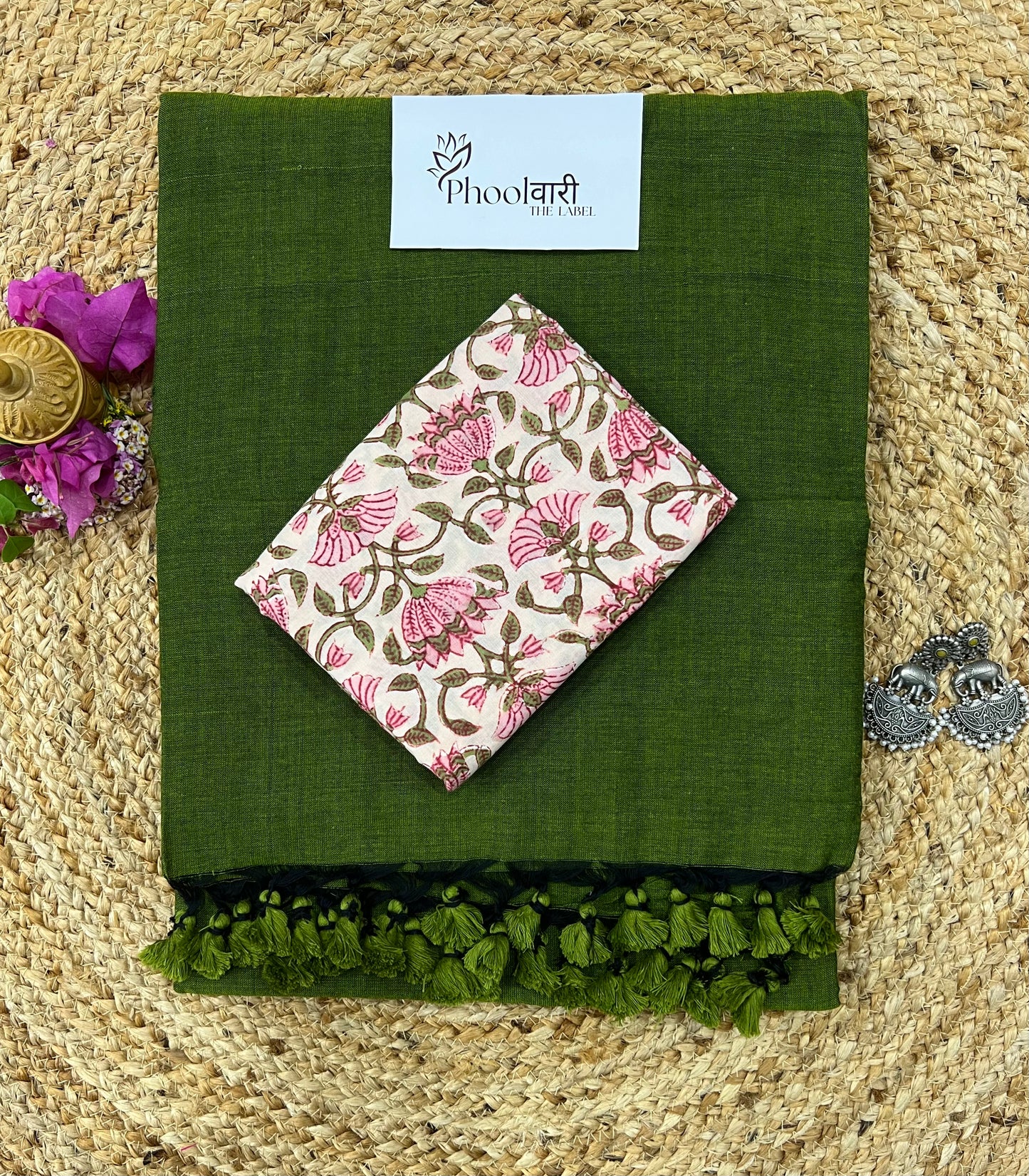 Phoolwari Mehendi Green Handloom Saree