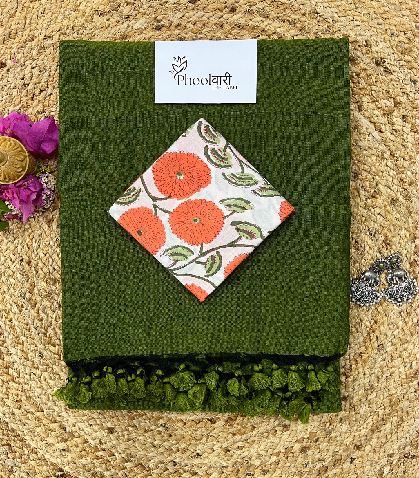 Phoolwari Mehendi Green Handloom Saree