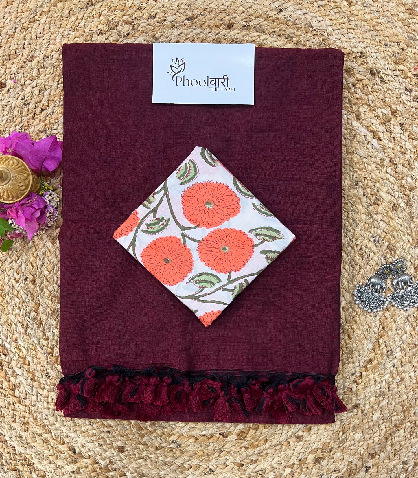 Phoolwari Dark Maroon Handloom Saree