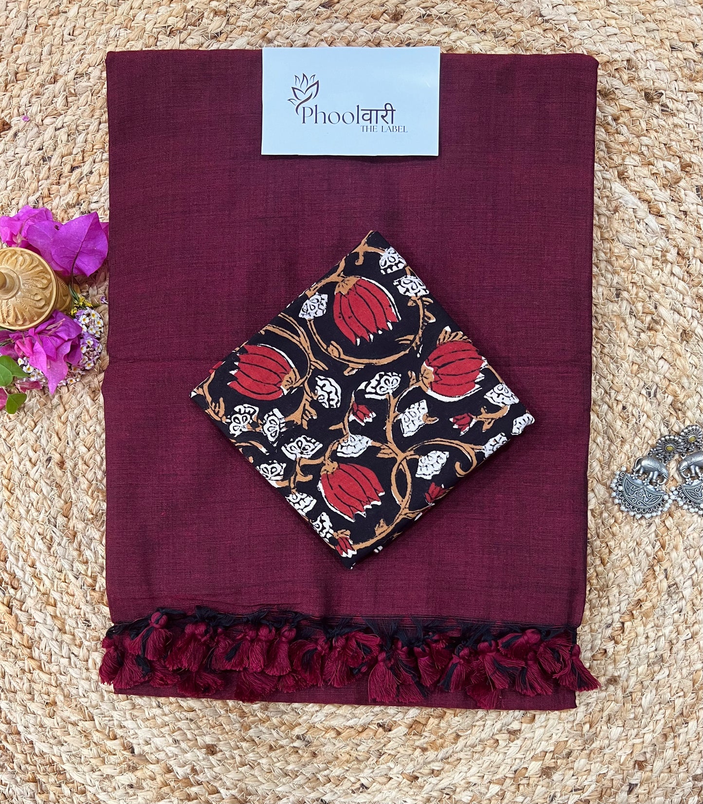 Phoolwari Dark Maroon Handloom Saree