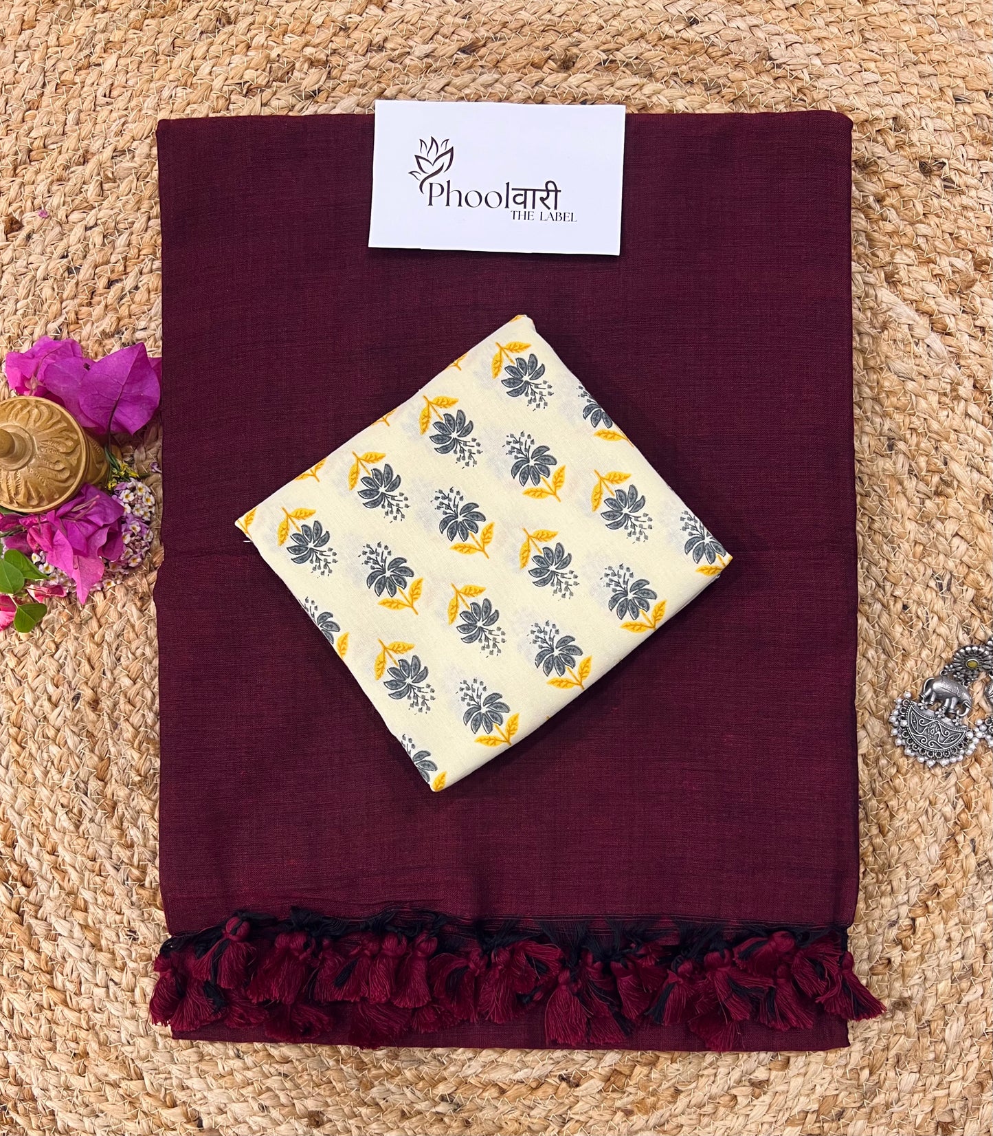 Phoolwari Dark Maroon Handloom Saree