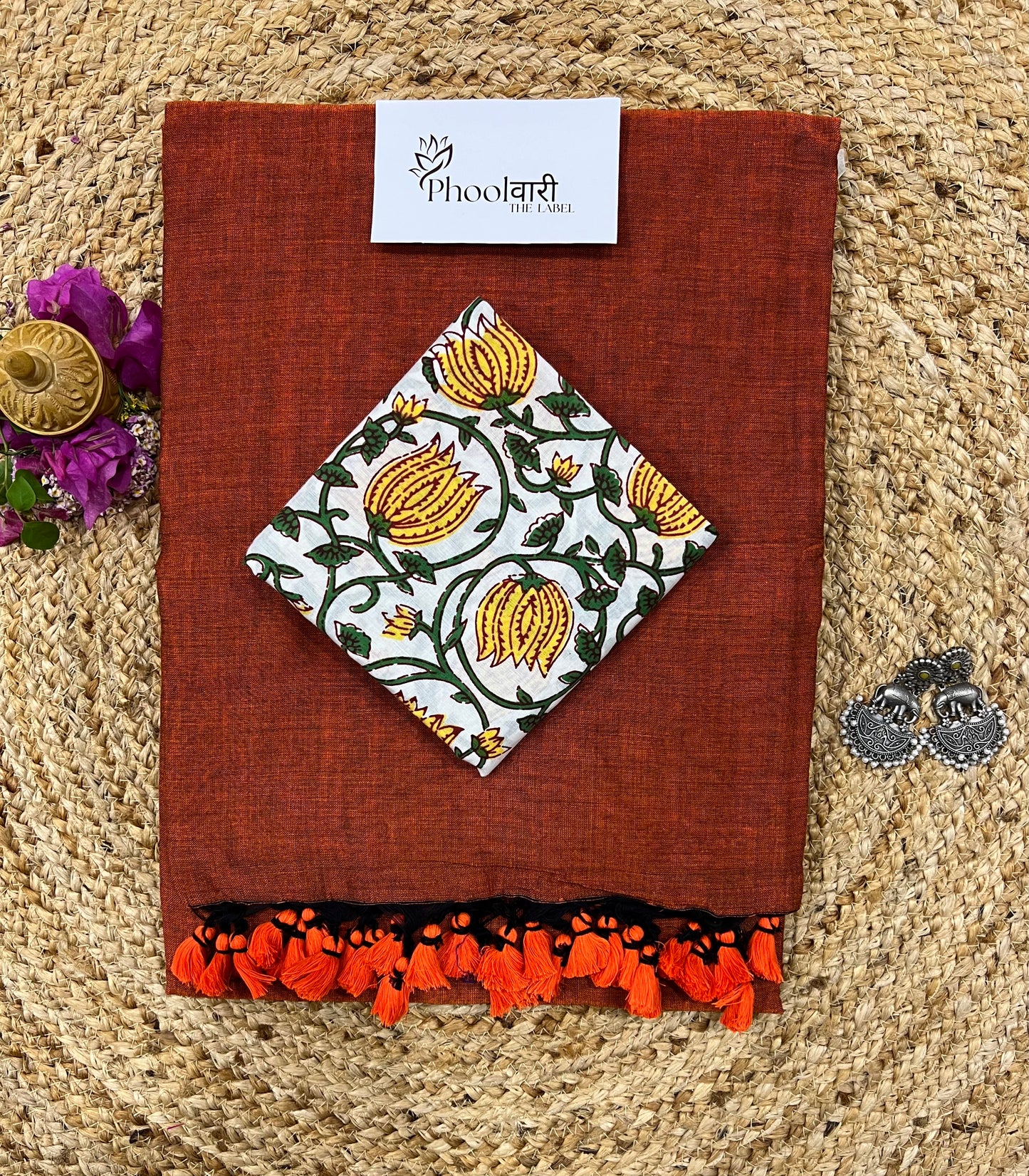 Phoolwari Rust Orange Handloom Saree