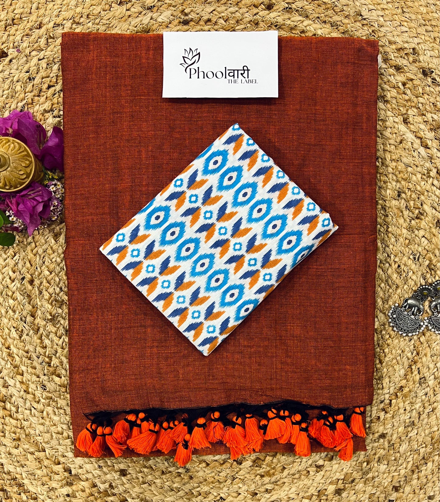 Phoolwari Rust Orange Handloom Saree