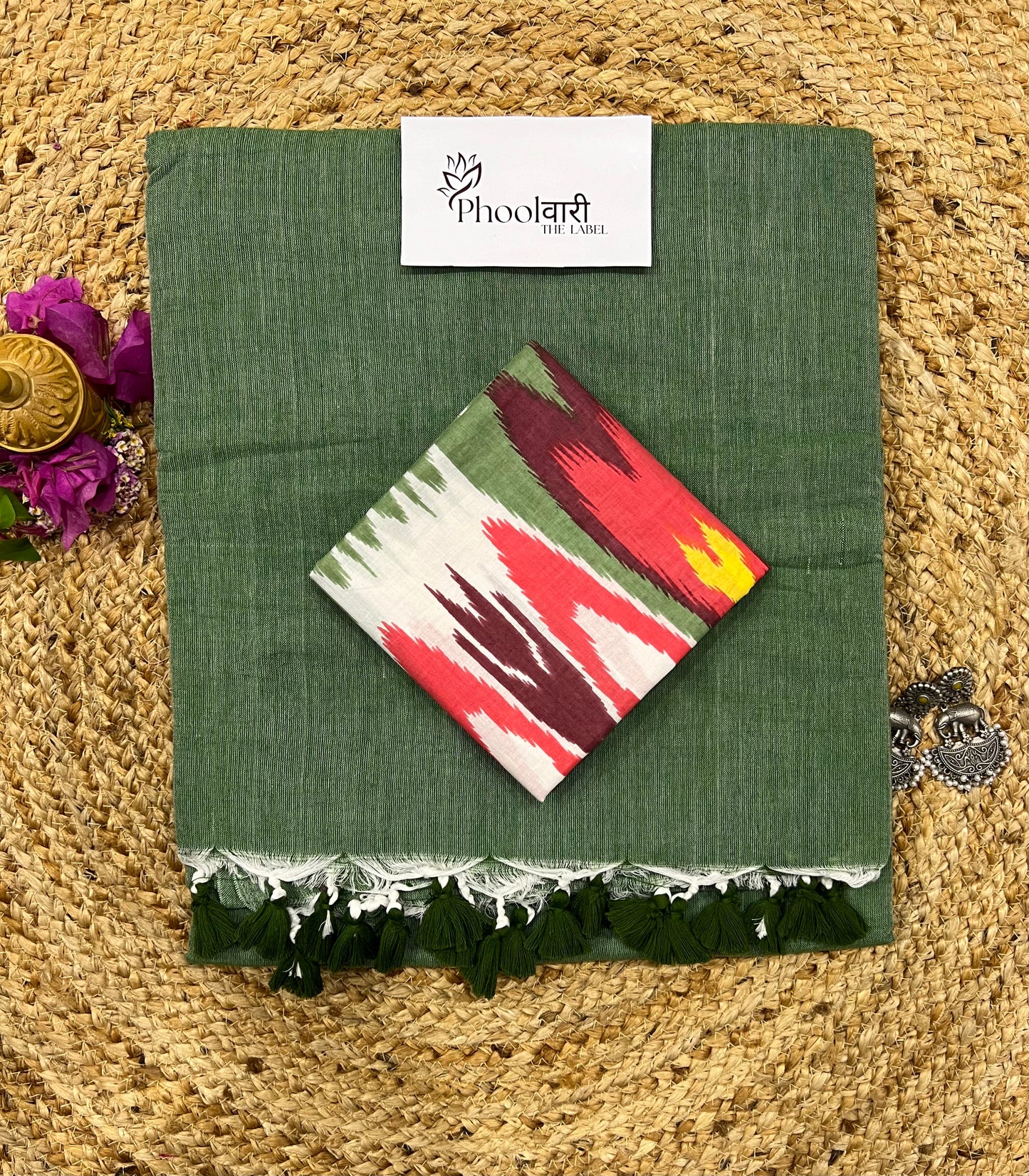 Phoolwari Leaf Green Handloom Saree