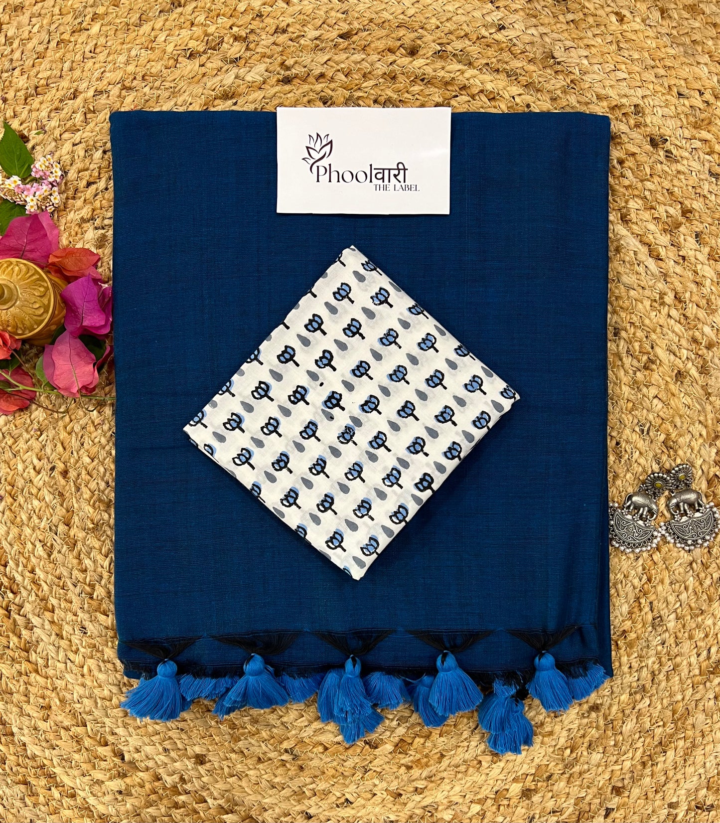 Phoolwari Indigo Handloom Saree