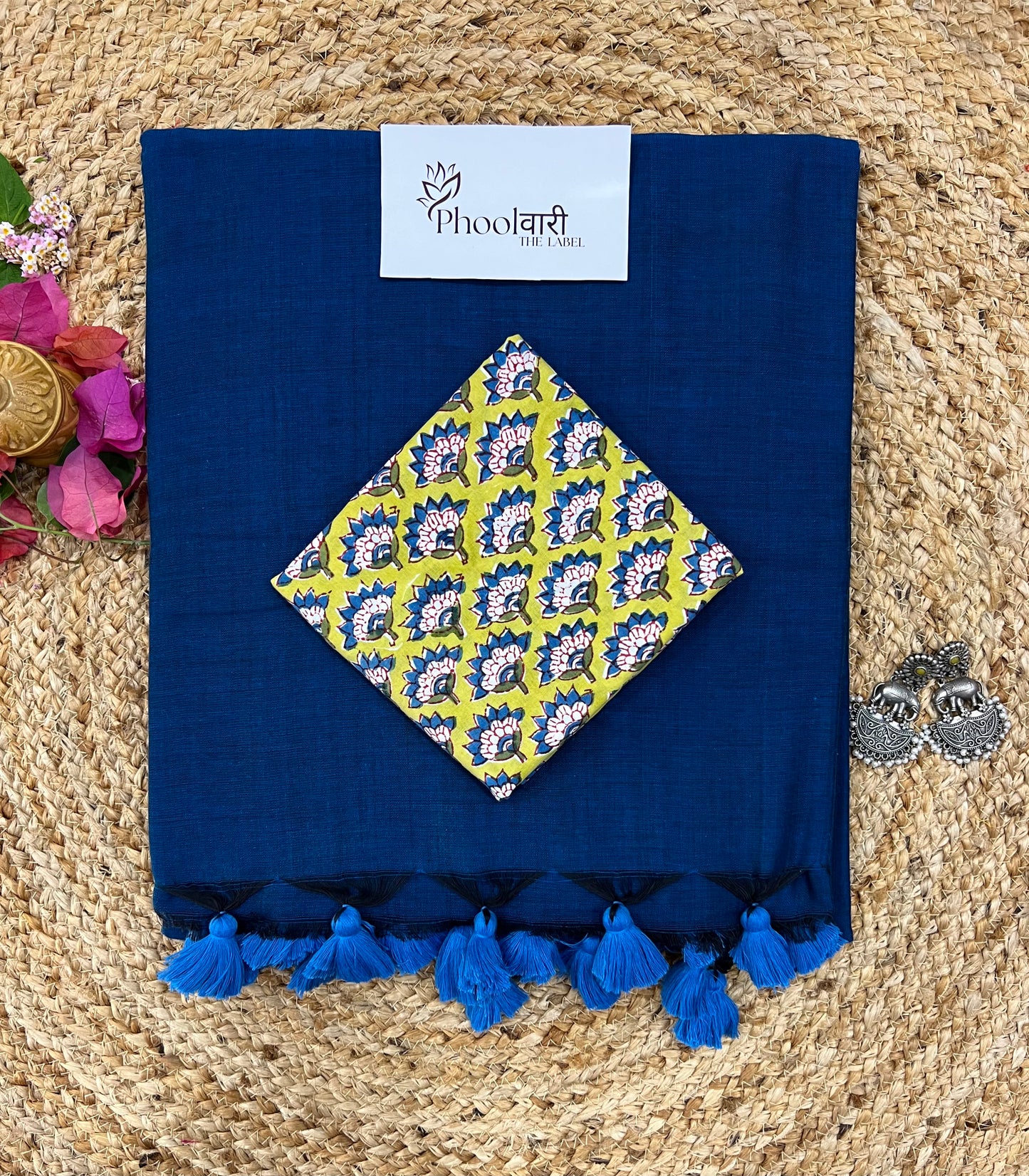 Phoolwari Indigo Handloom Saree