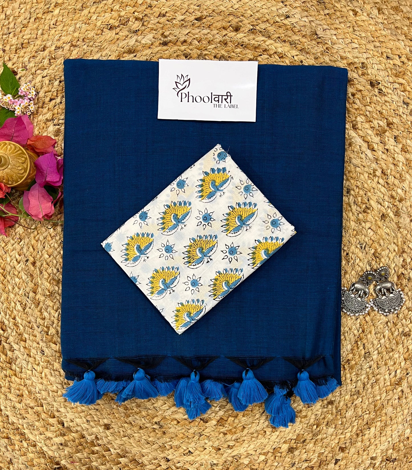 Phoolwari Indigo Handloom Saree