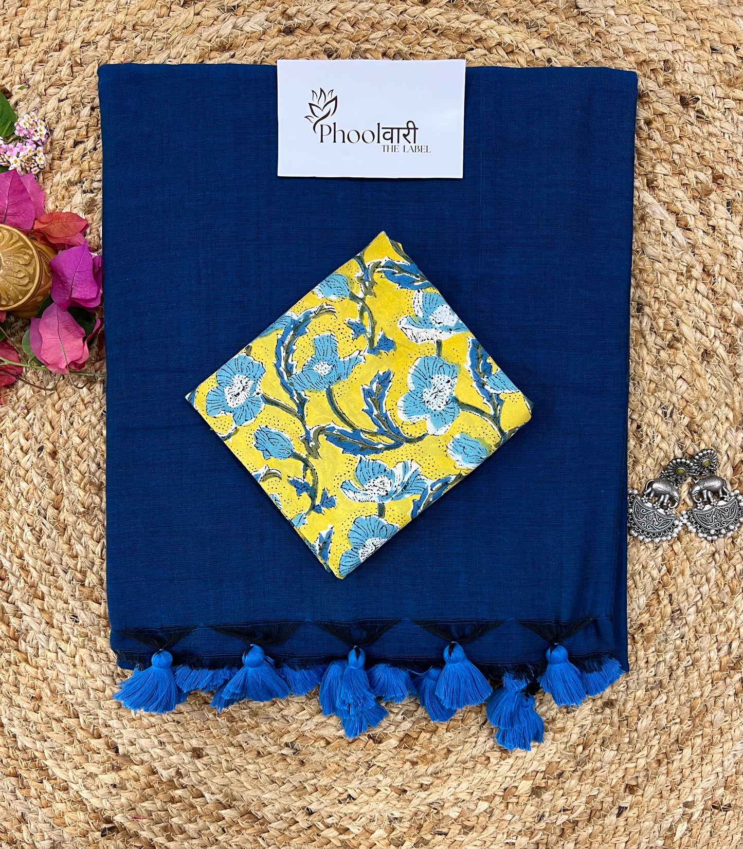 Phoolwari Indigo Handloom Saree