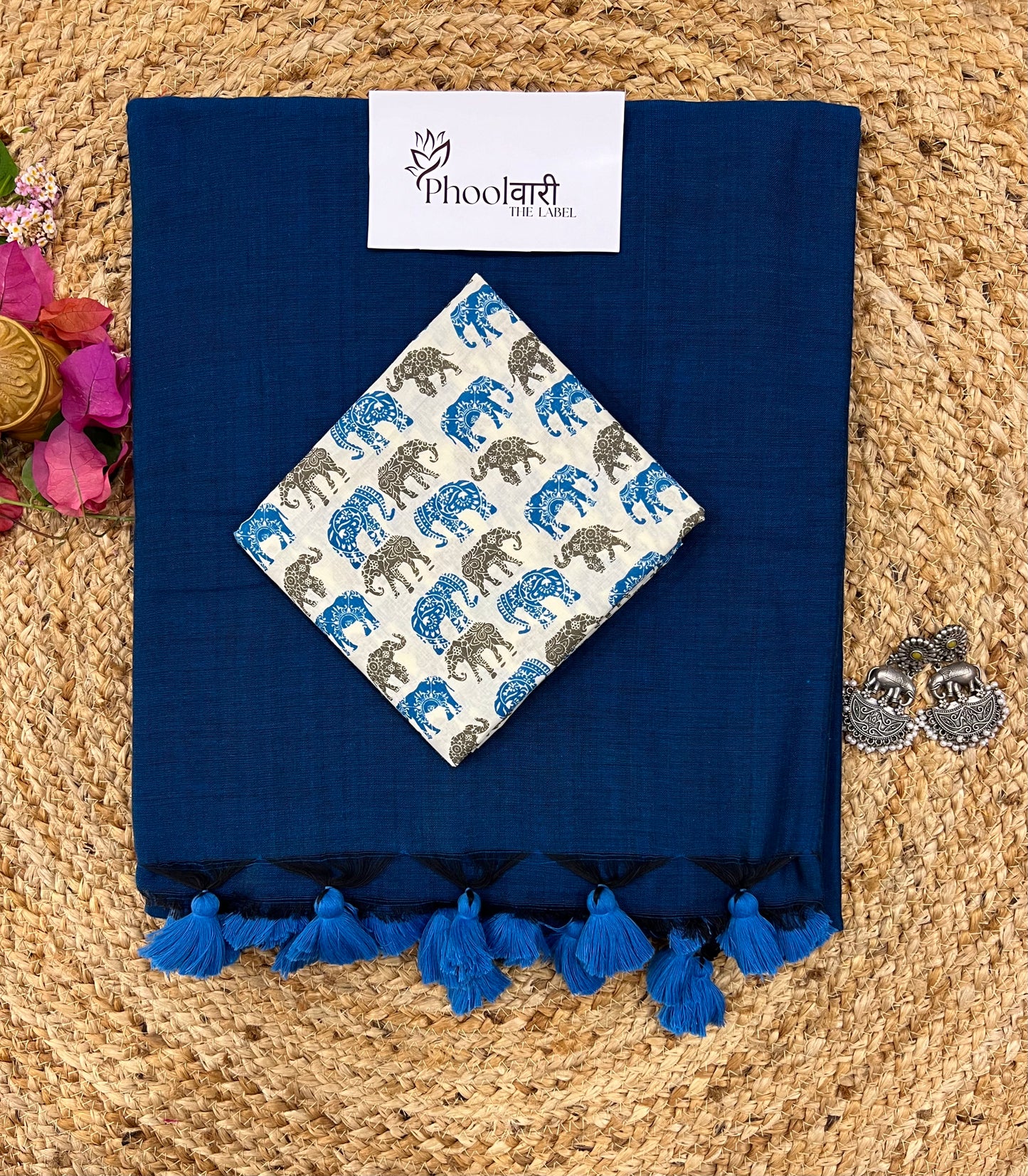 Phoolwari Indigo Handloom Saree