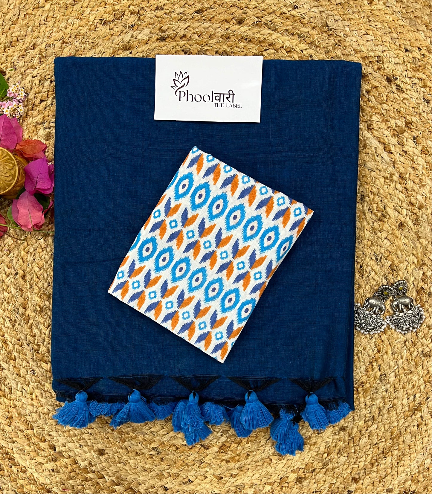 Phoolwari Indigo Handloom Saree