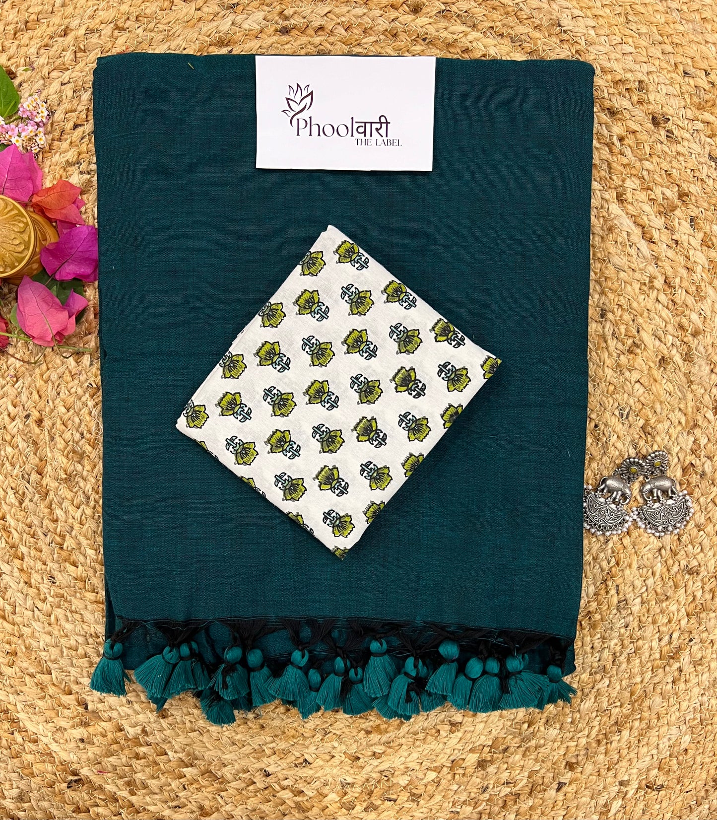 Phoolwari Rama Green Handloom Saree