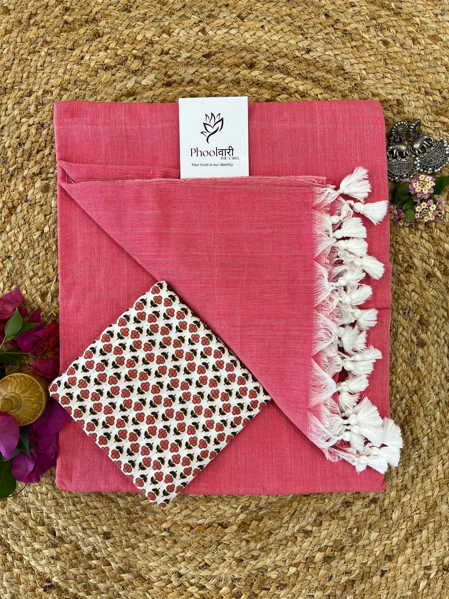 Phoolwari Peach Handloom Saree